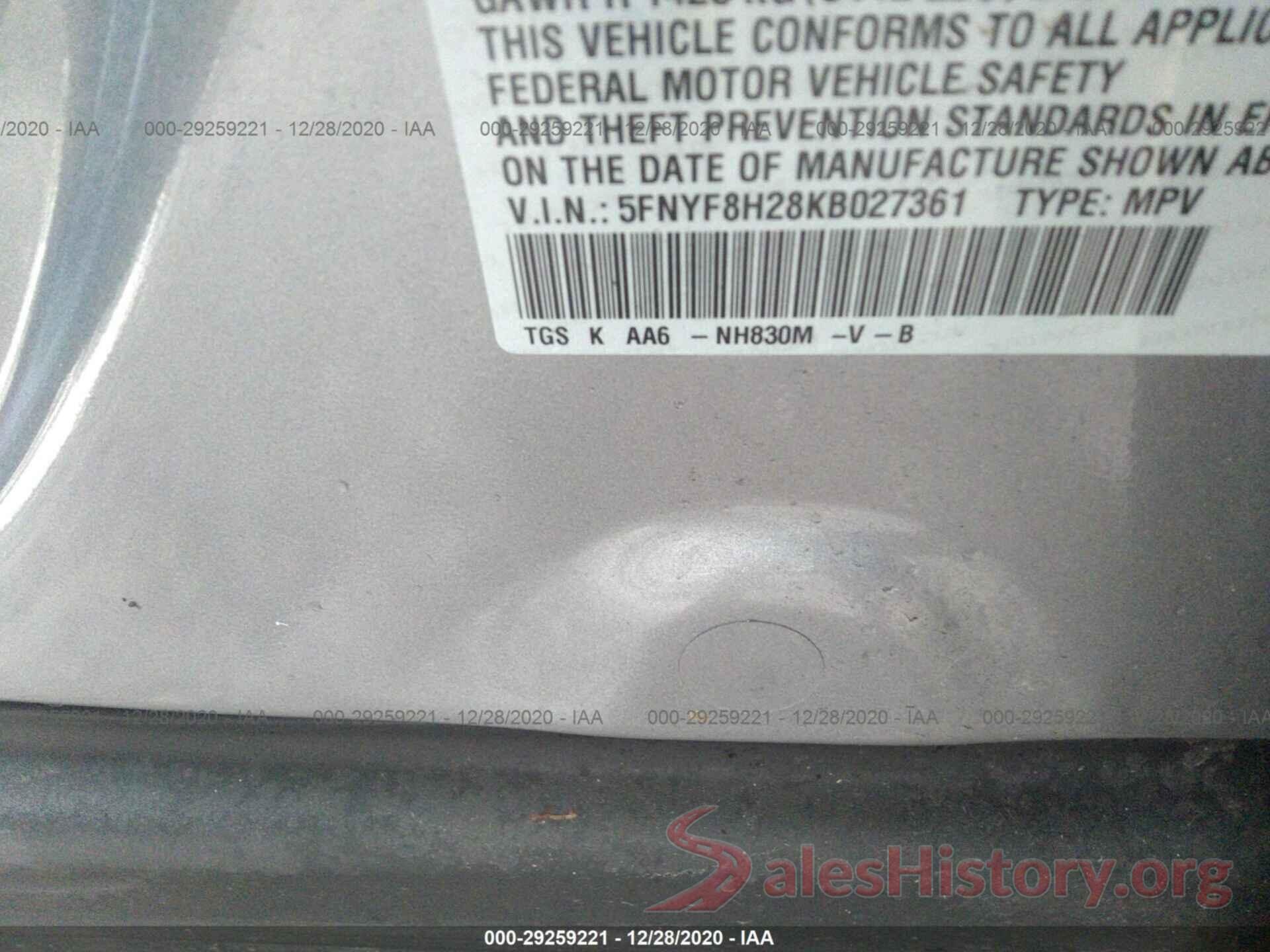 5FNYF8H28KB027361 2019 HONDA PASSPORT