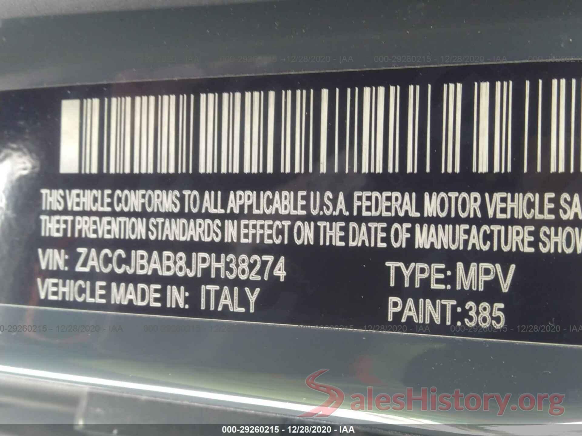 ZACCJBAB8JPH38274 2018 JEEP RENEGADE