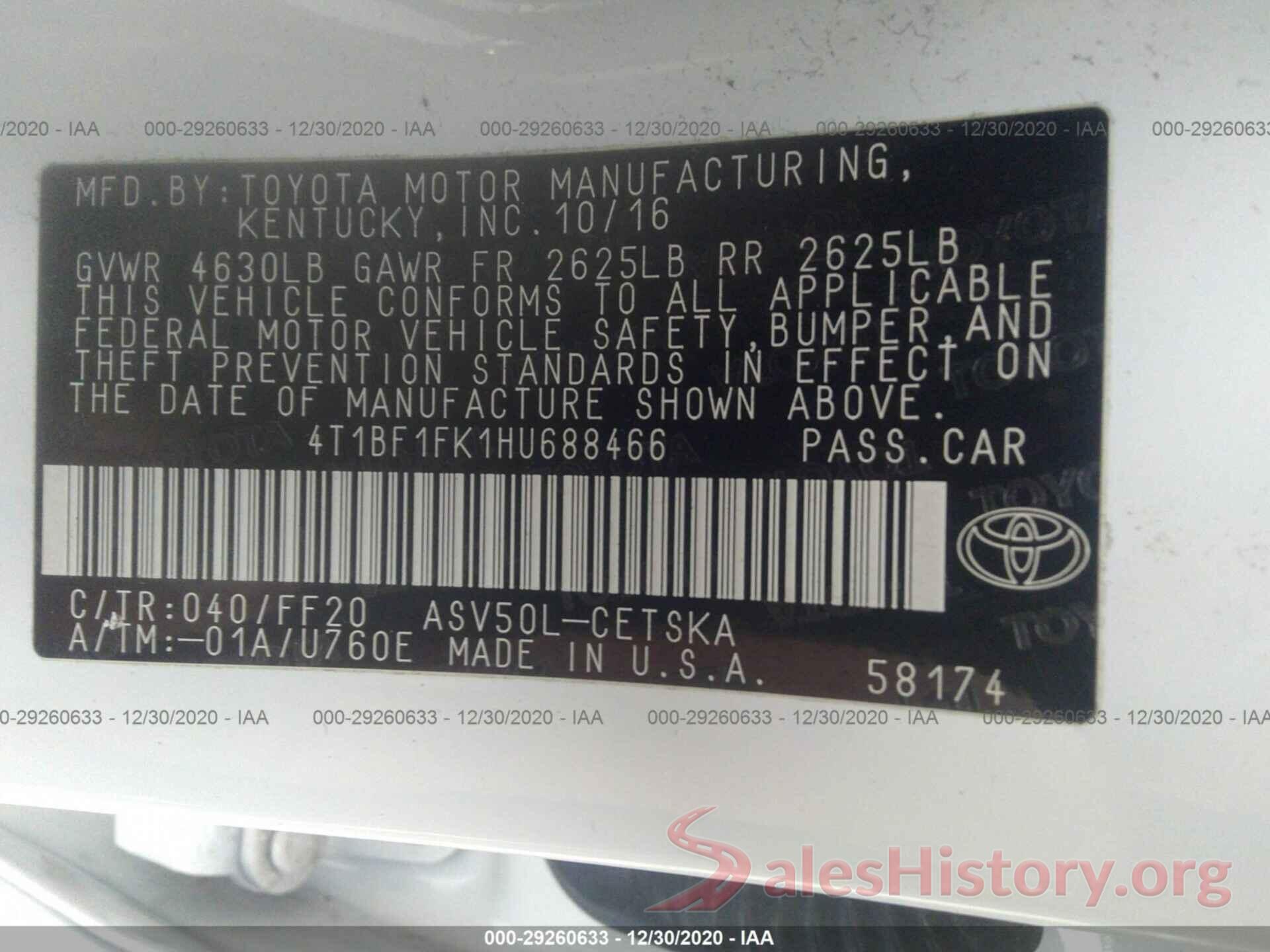 4T1BF1FK1HU688466 2017 TOYOTA CAMRY