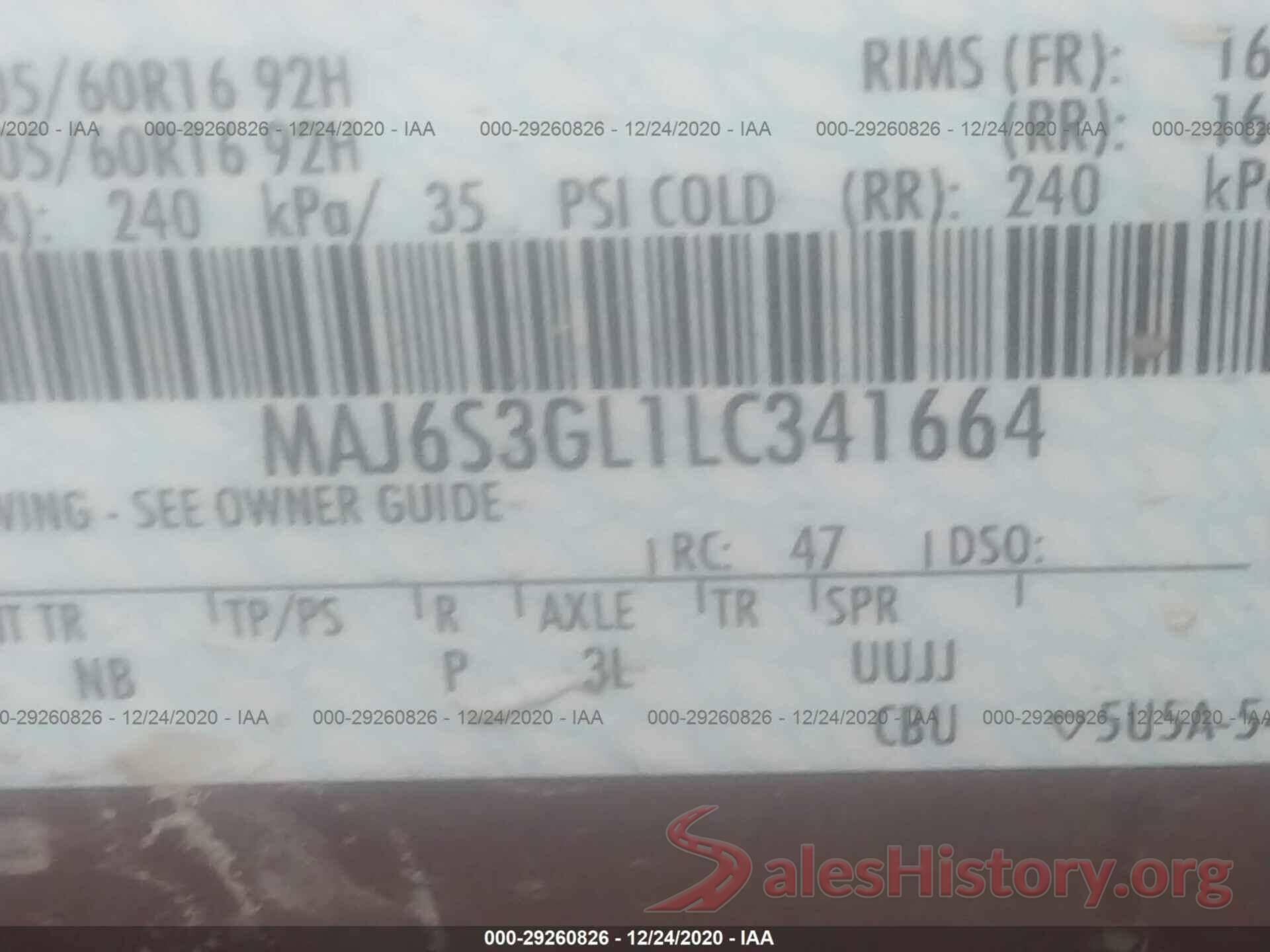 MAJ6S3GL1LC341664 2020 FORD ECOSPORT