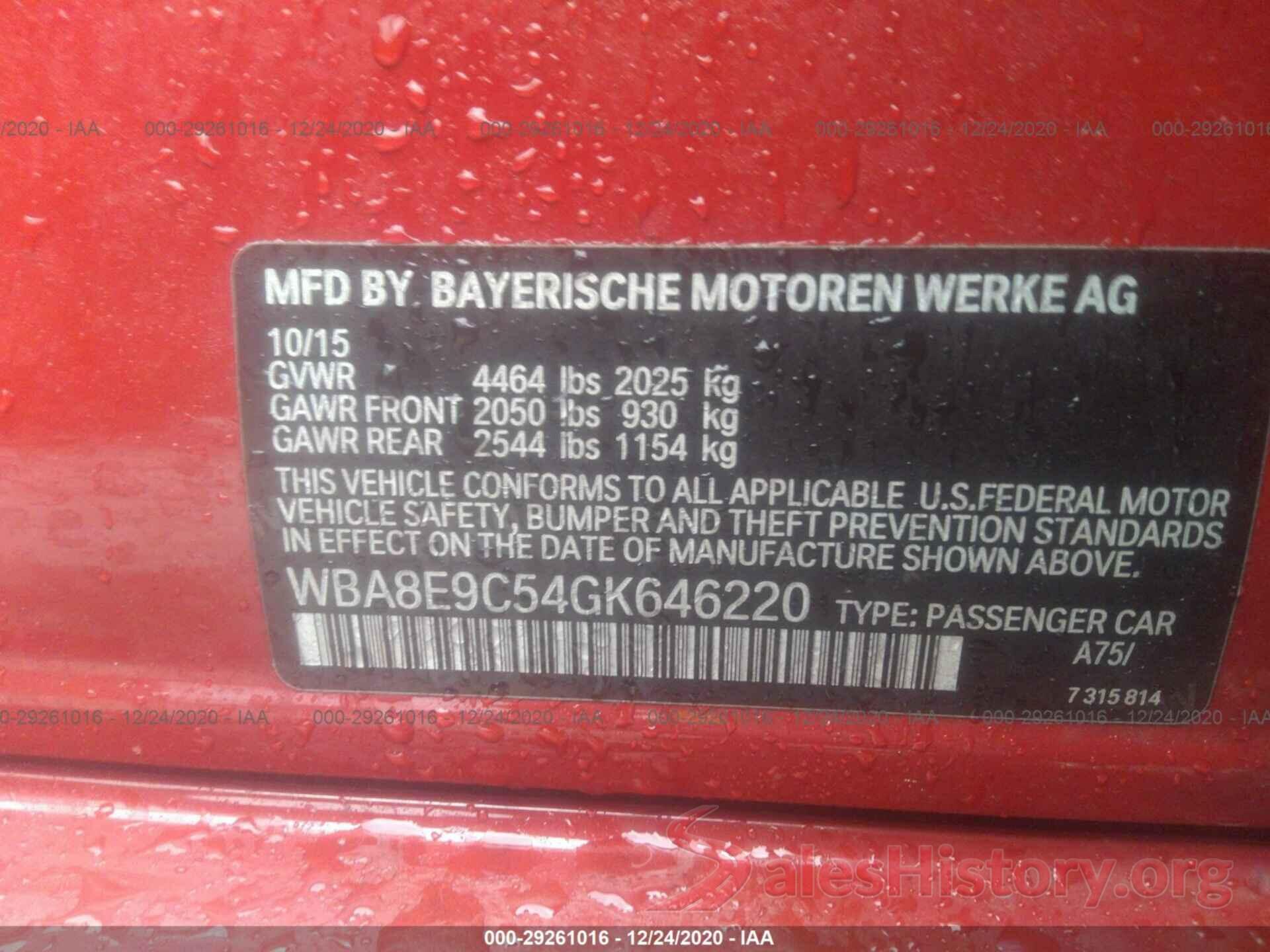 WBA8E9C54GK646220 2016 BMW 3 SERIES