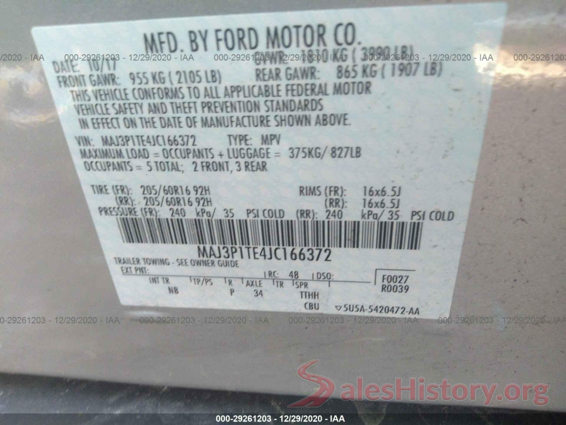 MAJ3P1TE4JC166372 2018 FORD ECOSPORT