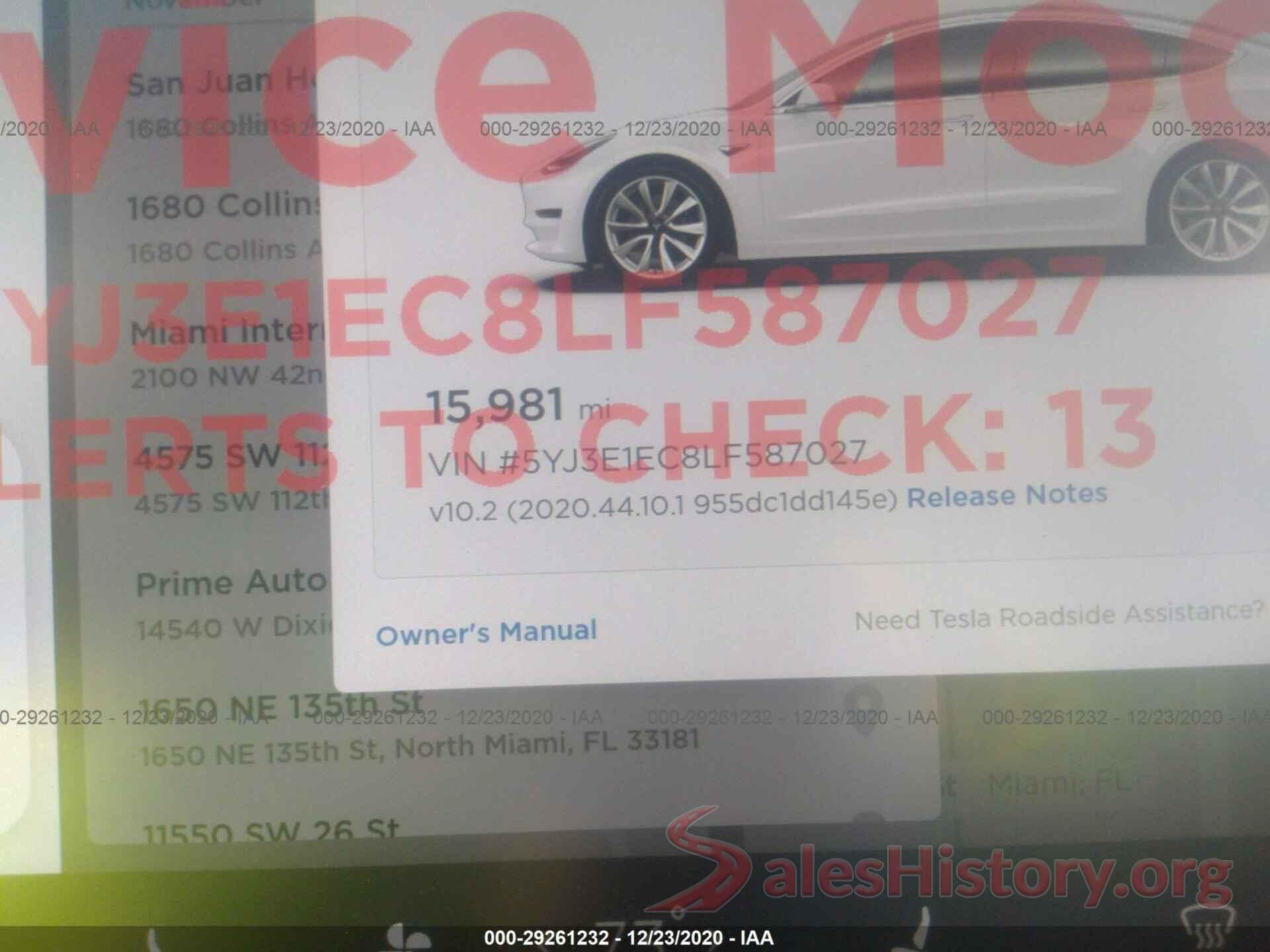 5YJ3E1EC8LF587027 2020 TESLA MODEL 3