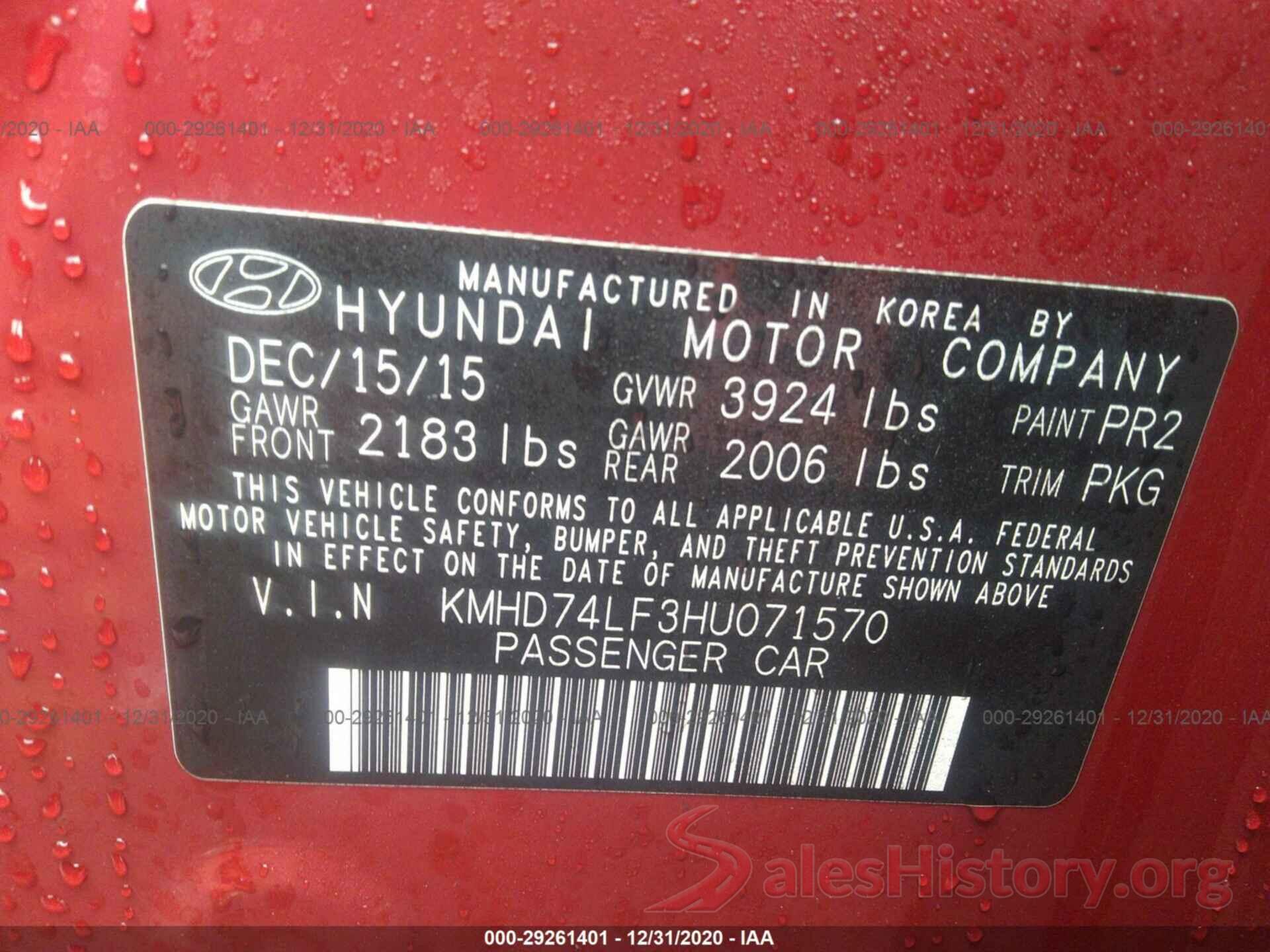 KMHD74LF3HU071570 2017 HYUNDAI ELANTRA