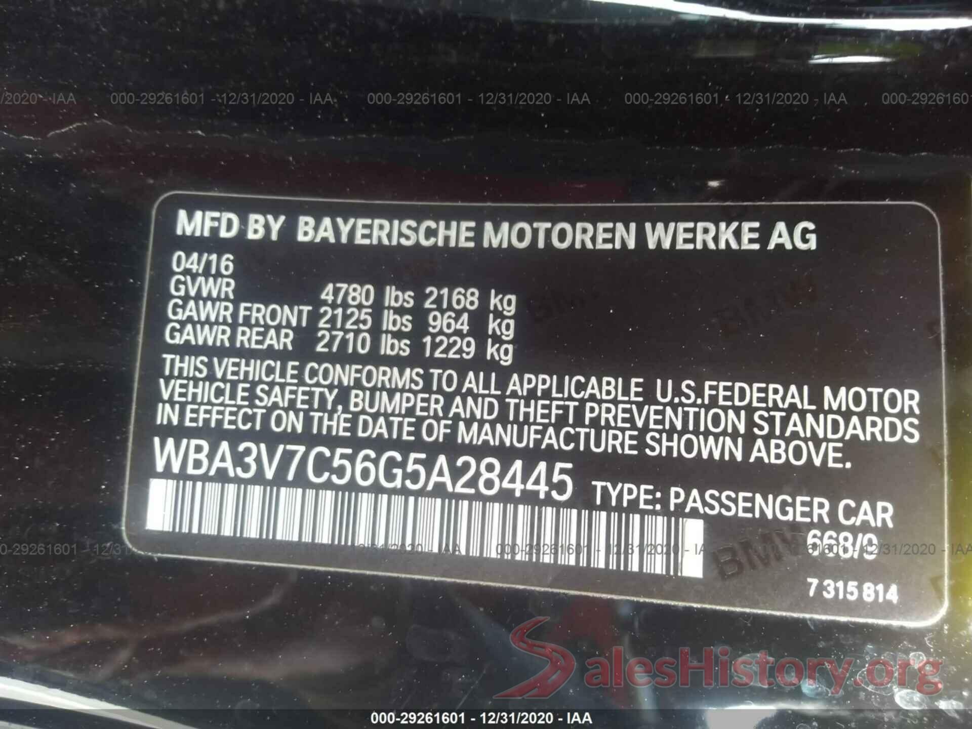 WBA3V7C56G5A28445 2016 BMW 4 SERIES