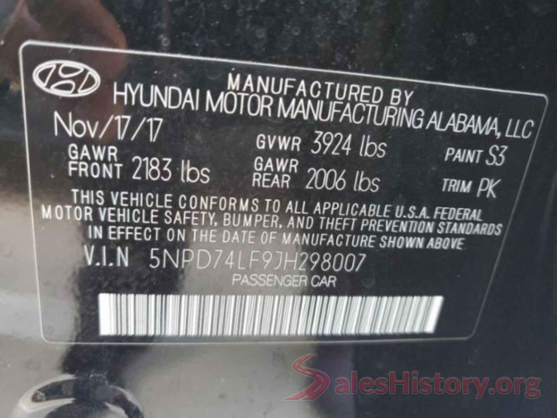 5NPD74LF9JH298007 2018 HYUNDAI ELANTRA