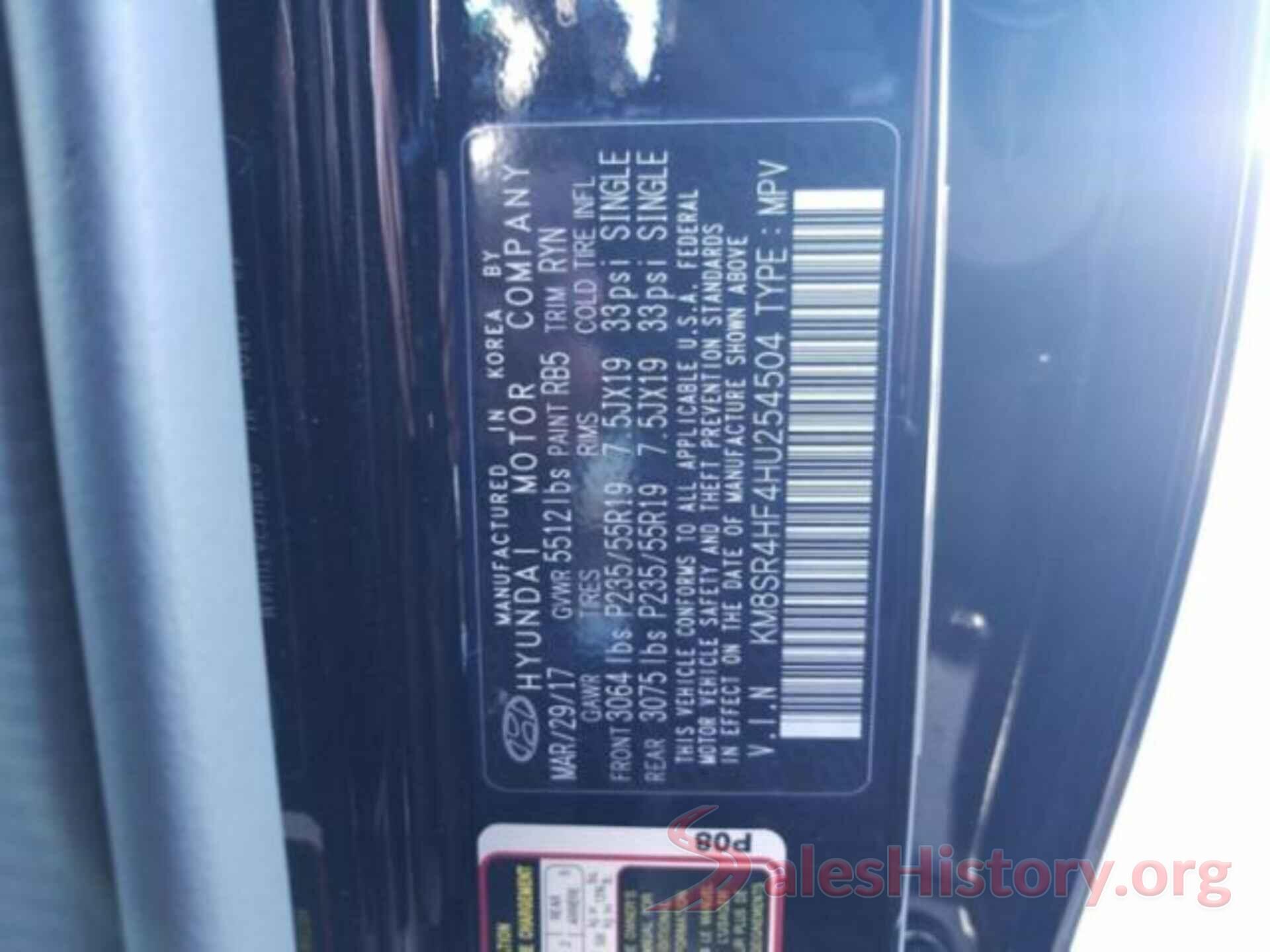 KM8SR4HF4HU254504 2017 HYUNDAI SANTA FE