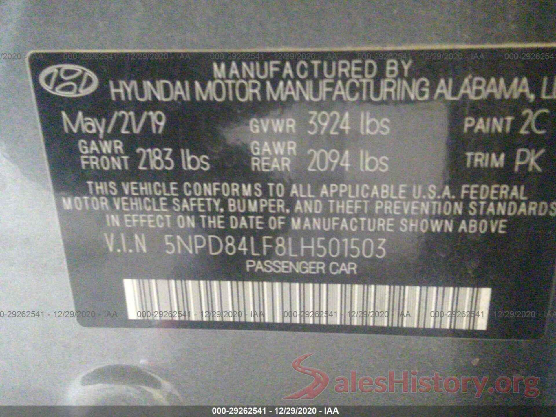 5NPD84LF8LH501503 2020 HYUNDAI ELANTRA