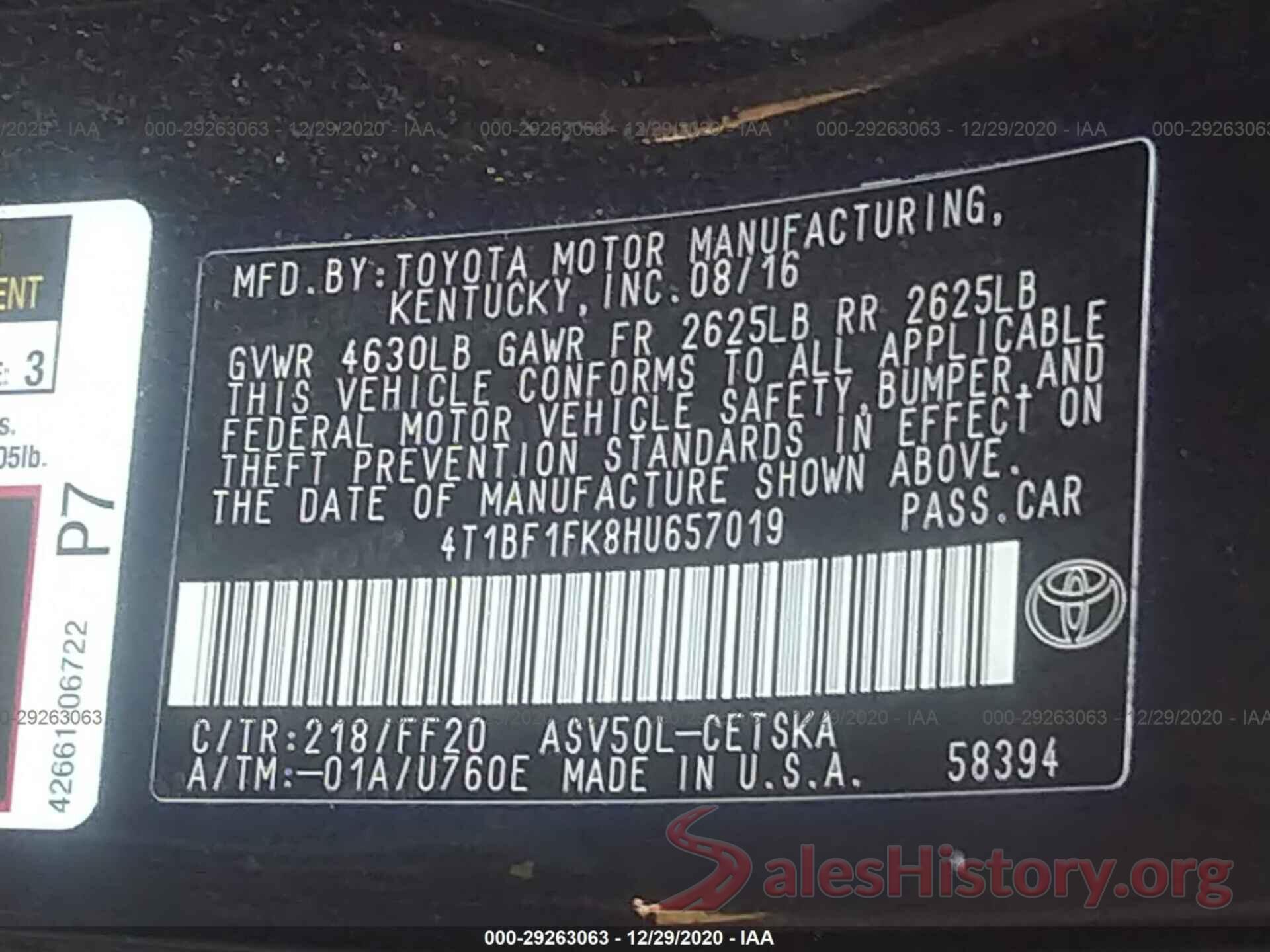 4T1BF1FK8HU657019 2017 TOYOTA CAMRY