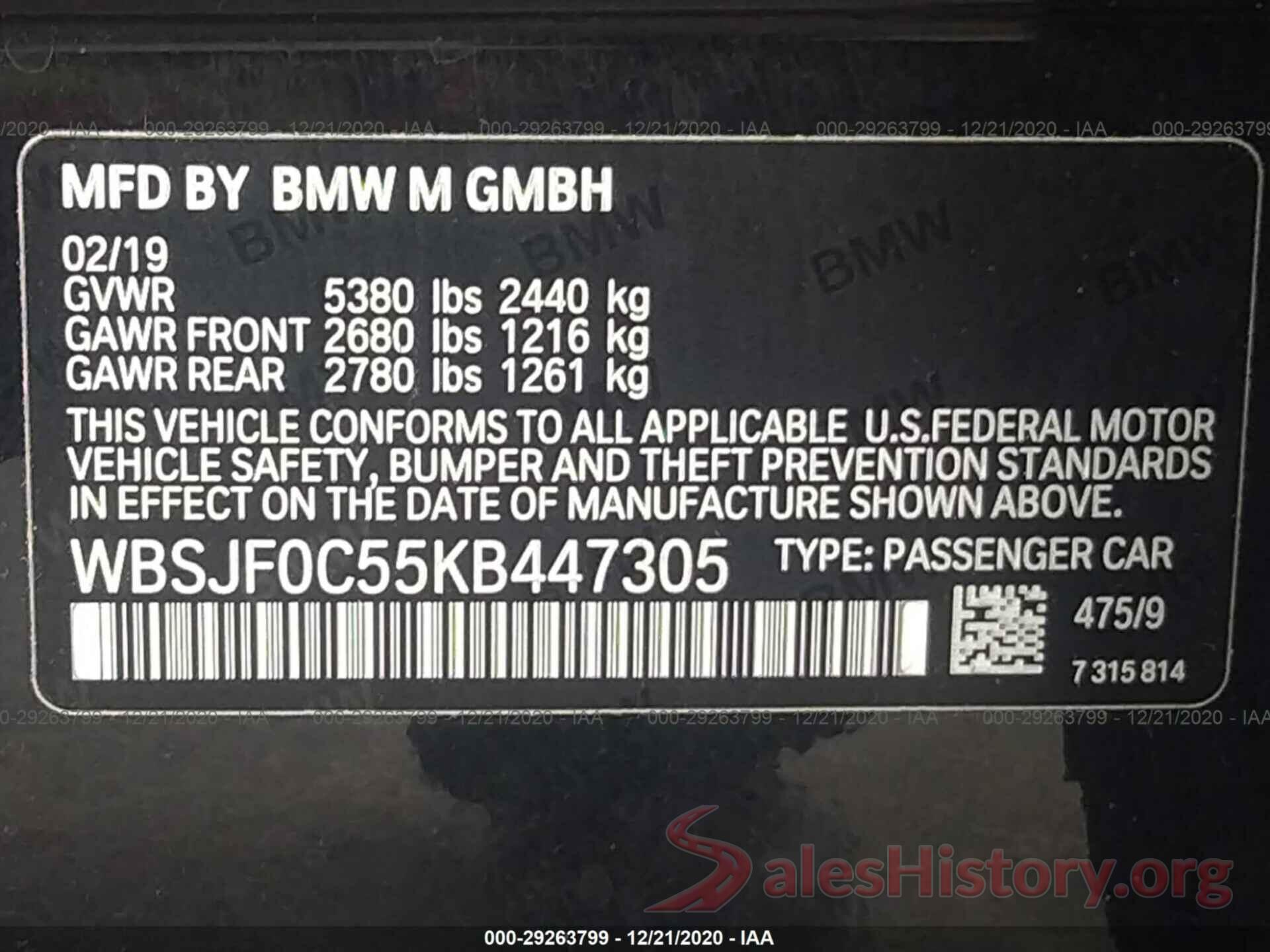 WBSJF0C55KB447305 2019 BMW M5