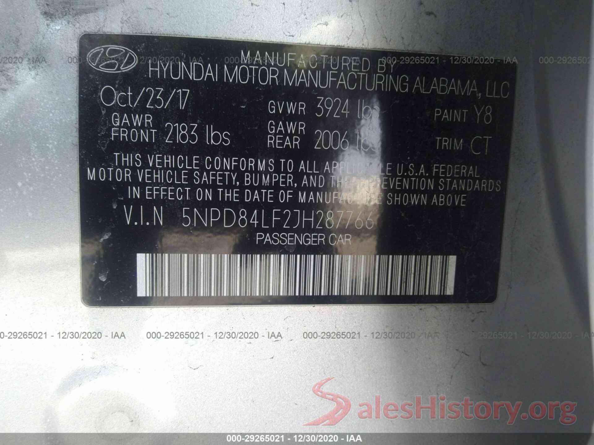 5NPD84LF2JH287766 2018 HYUNDAI ELANTRA