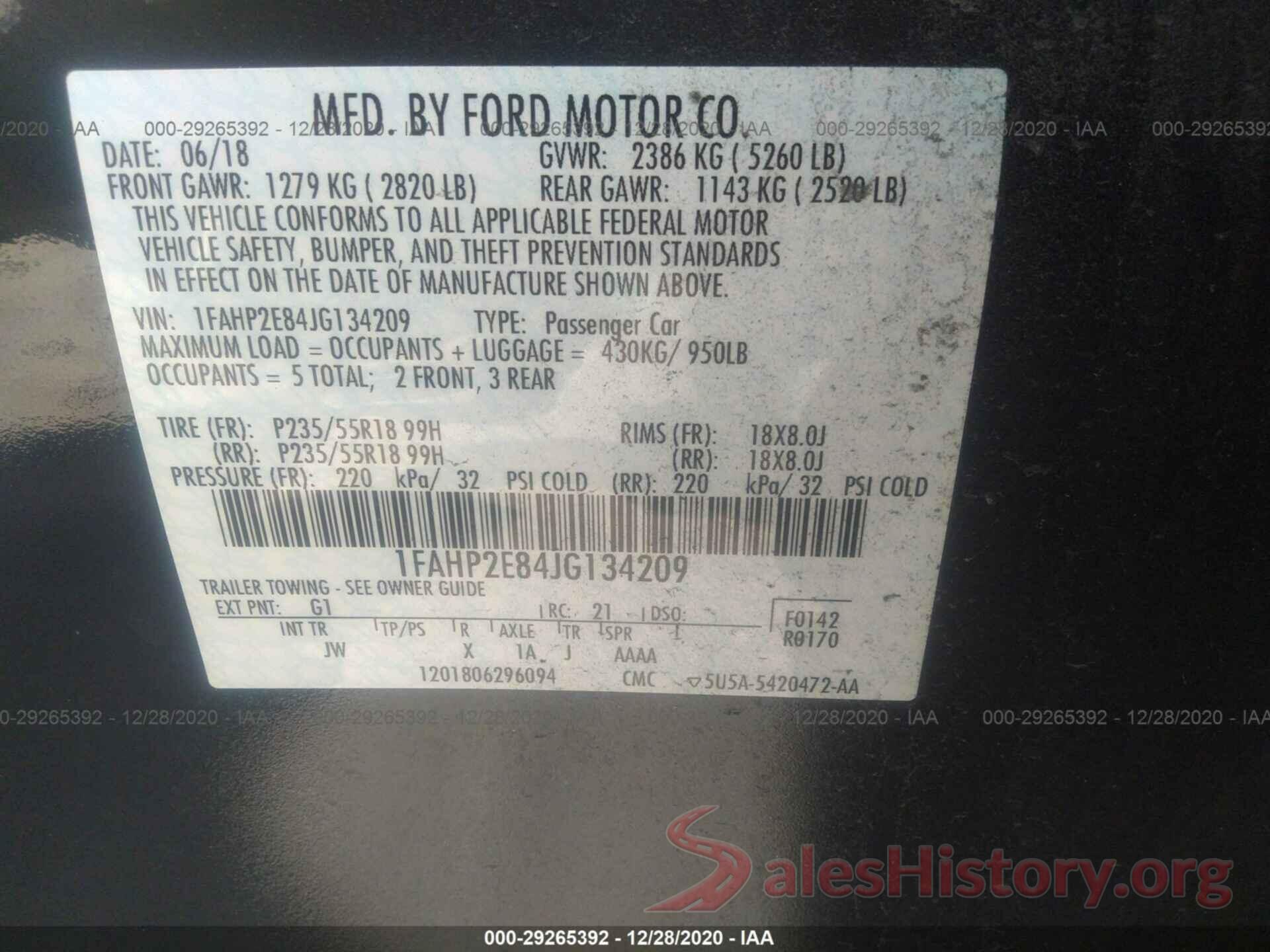 1FAHP2E84JG134209 2018 FORD TAURUS