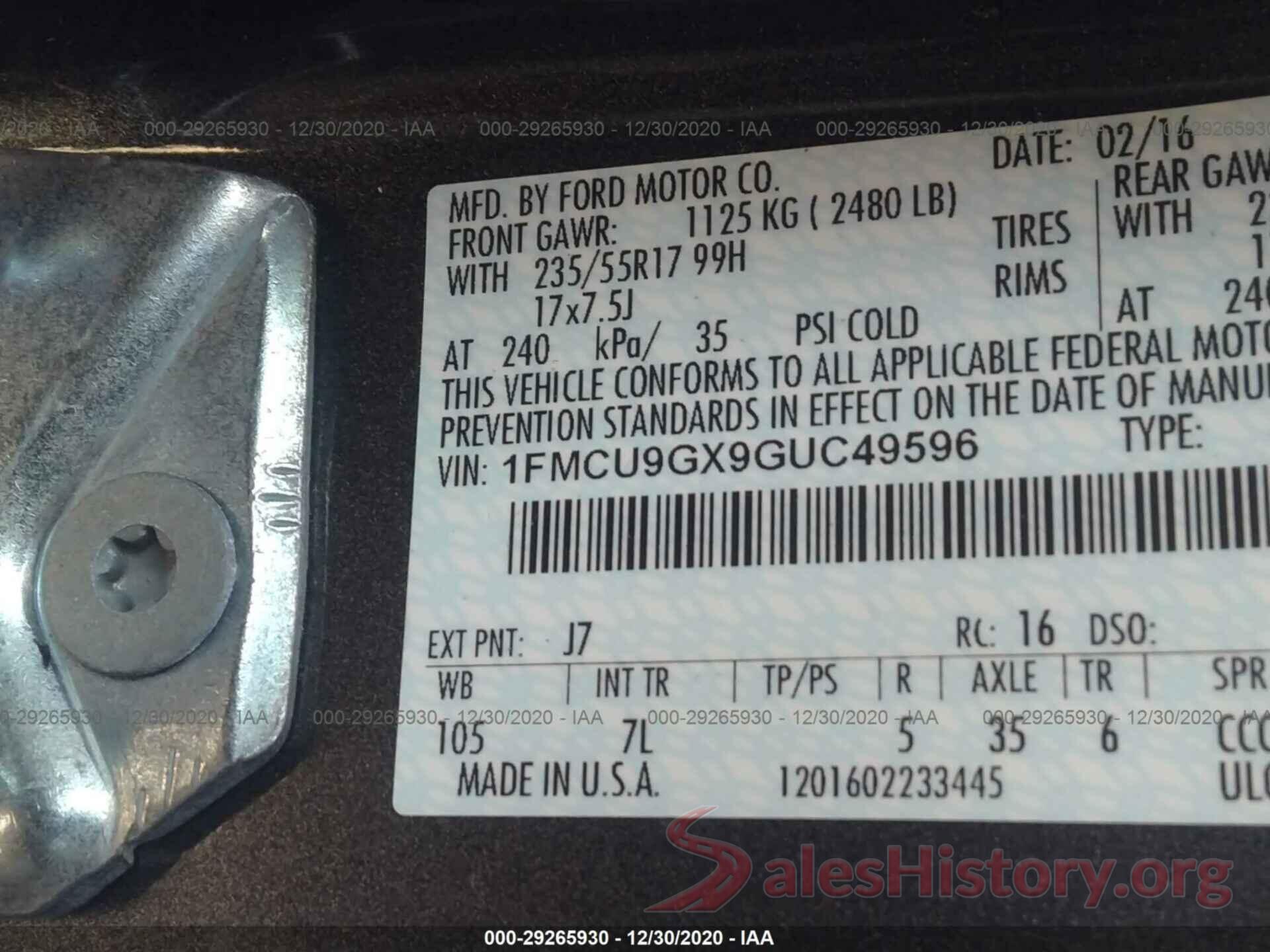 1FMCU9GX9GUC49596 2016 FORD ESCAPE