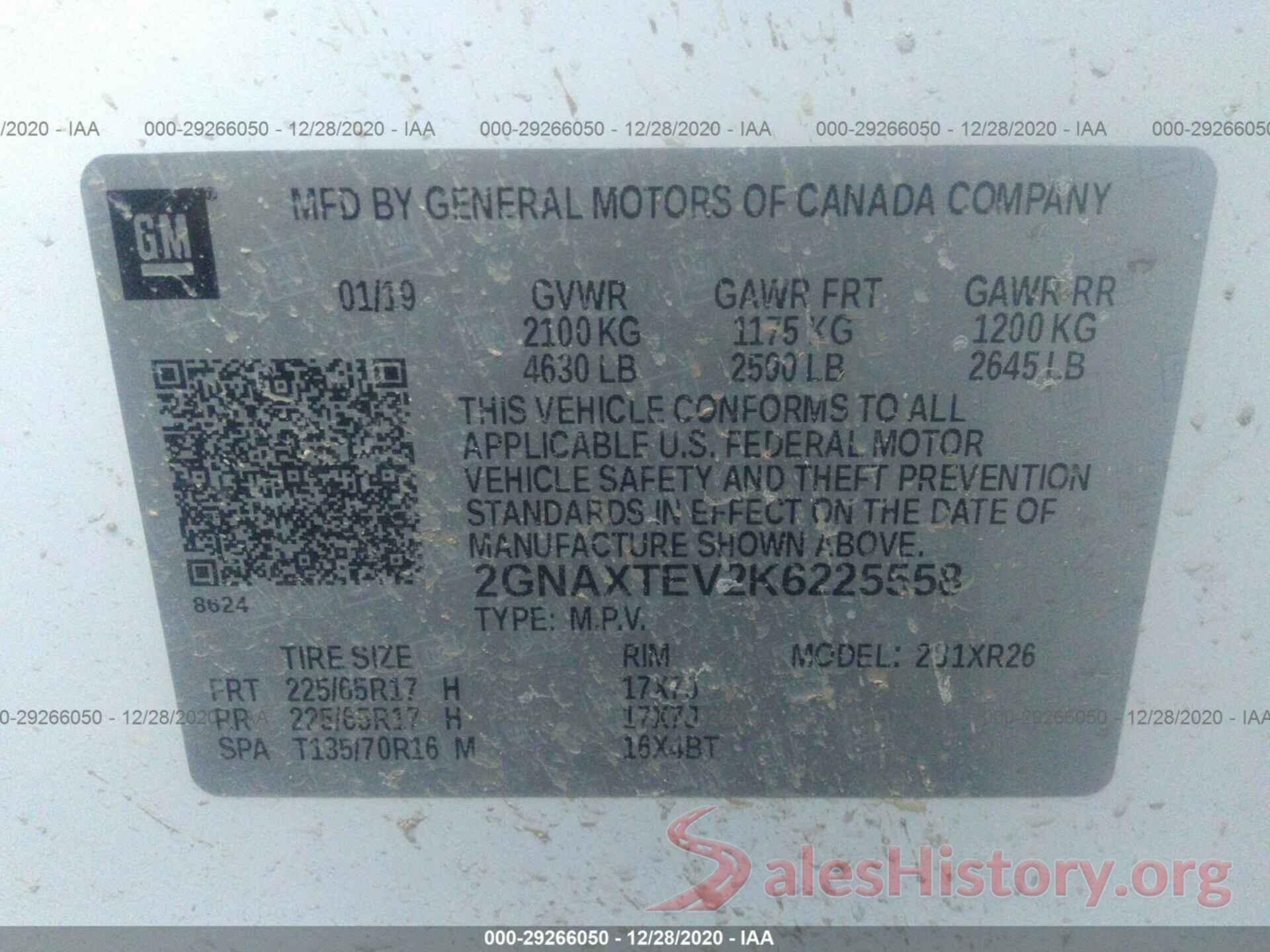 2GNAXTEV2K6225558 2019 CHEVROLET EQUINOX