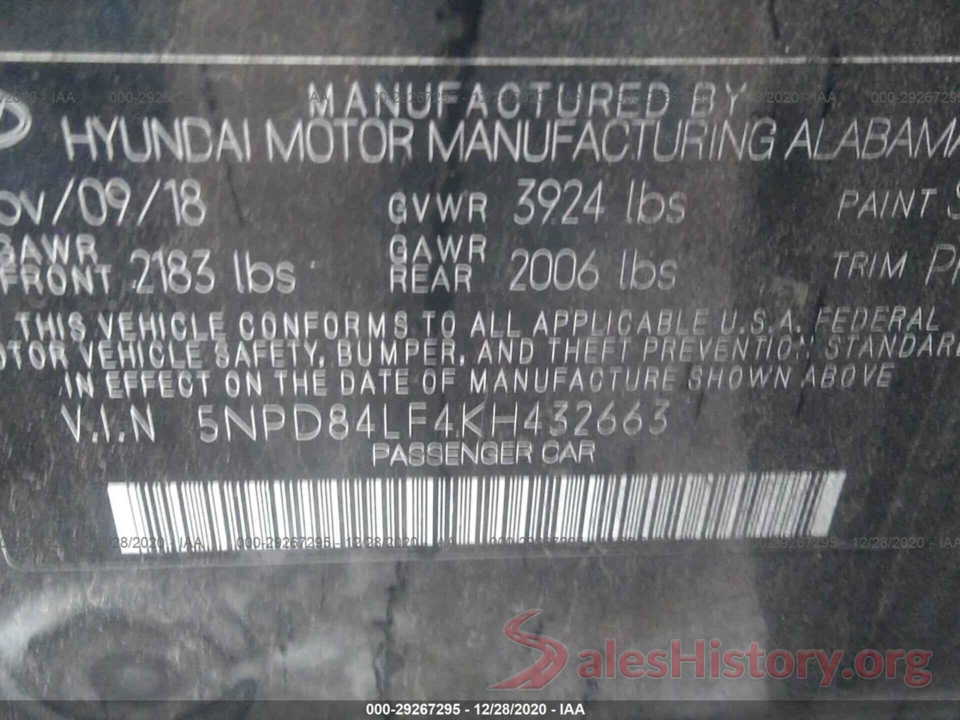 5NPD84LF4KH432663 2019 HYUNDAI ELANTRA