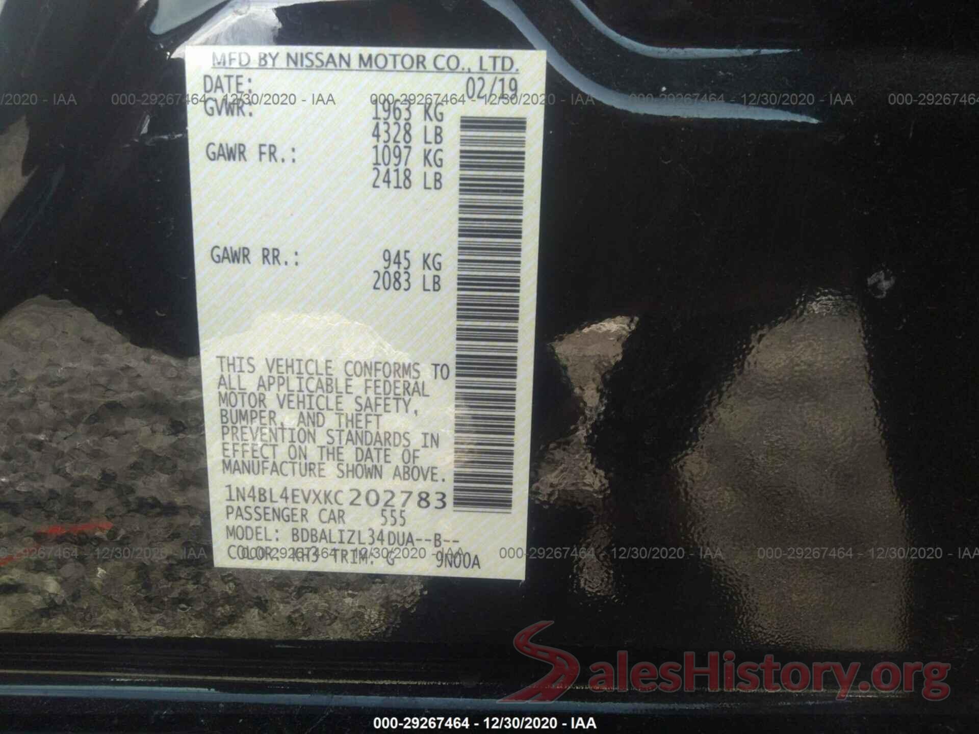 1N4BL4EVXKC202783 2019 NISSAN ALTIMA