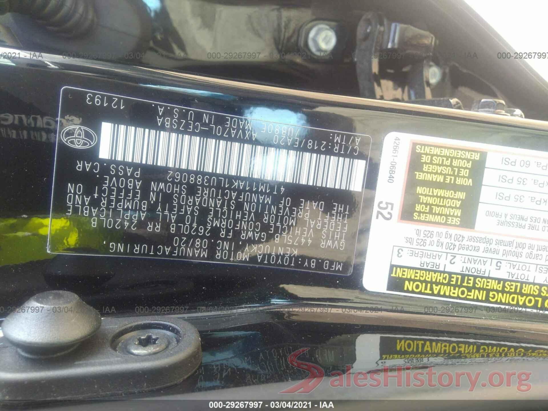 4T1M11AK1LU388062 2020 TOYOTA CAMRY