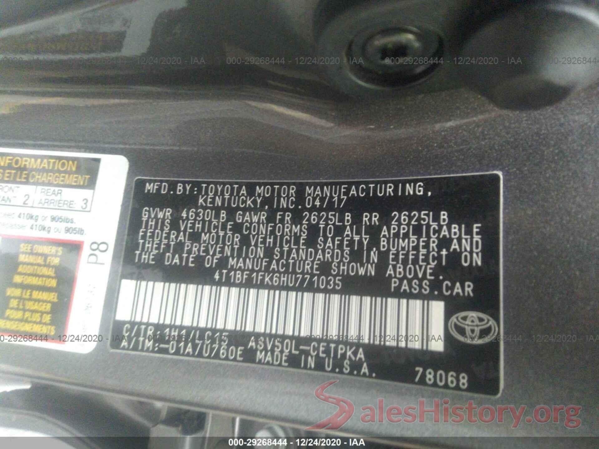 4T1BF1FK6HU771035 2017 TOYOTA CAMRY