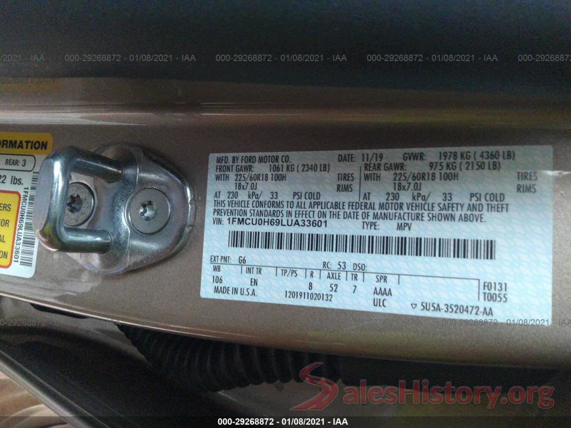 1FMCU0H69LUA33601 2020 FORD ESCAPE