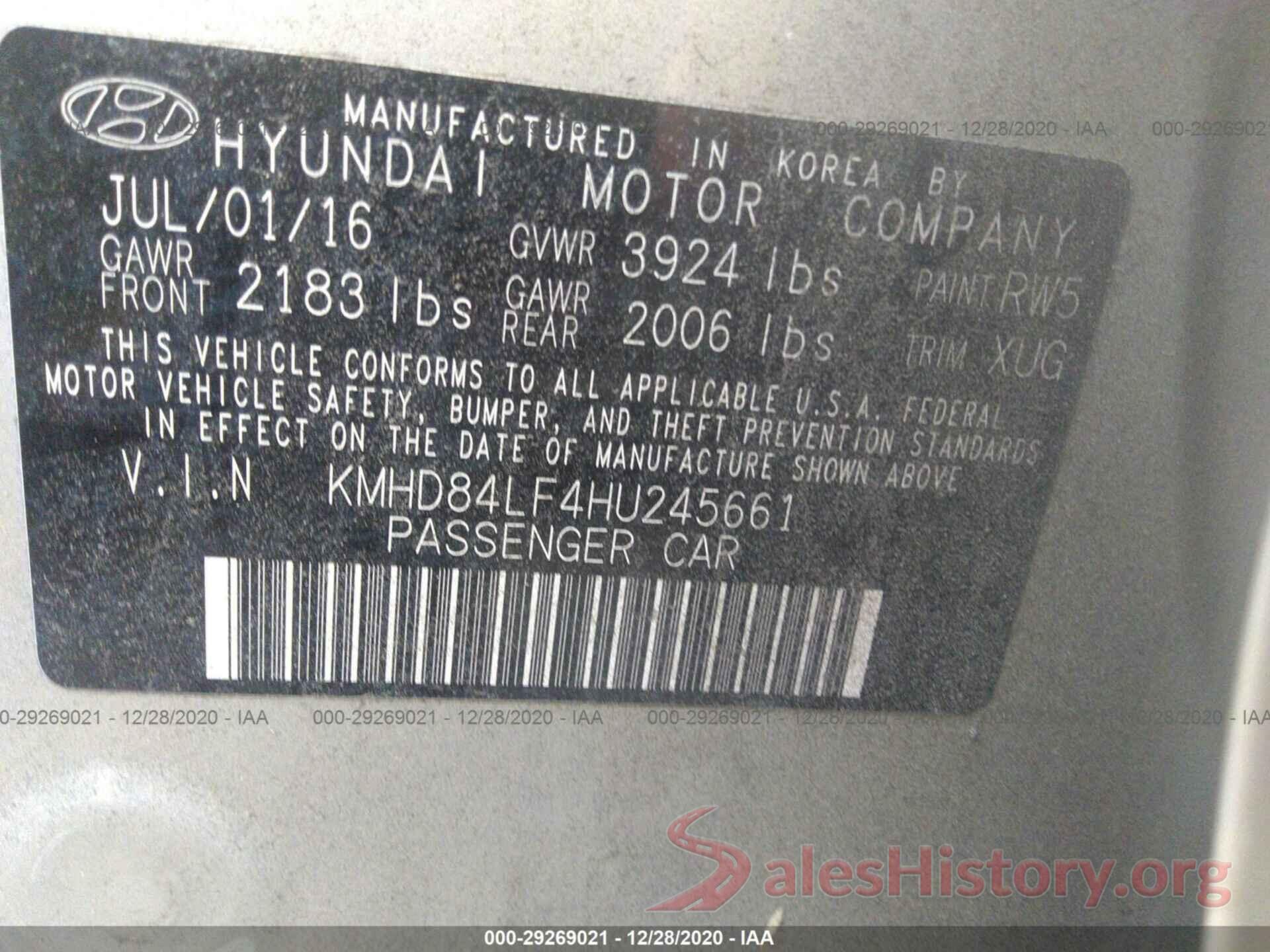 KMHD84LF4HU245661 2017 HYUNDAI ELANTRA