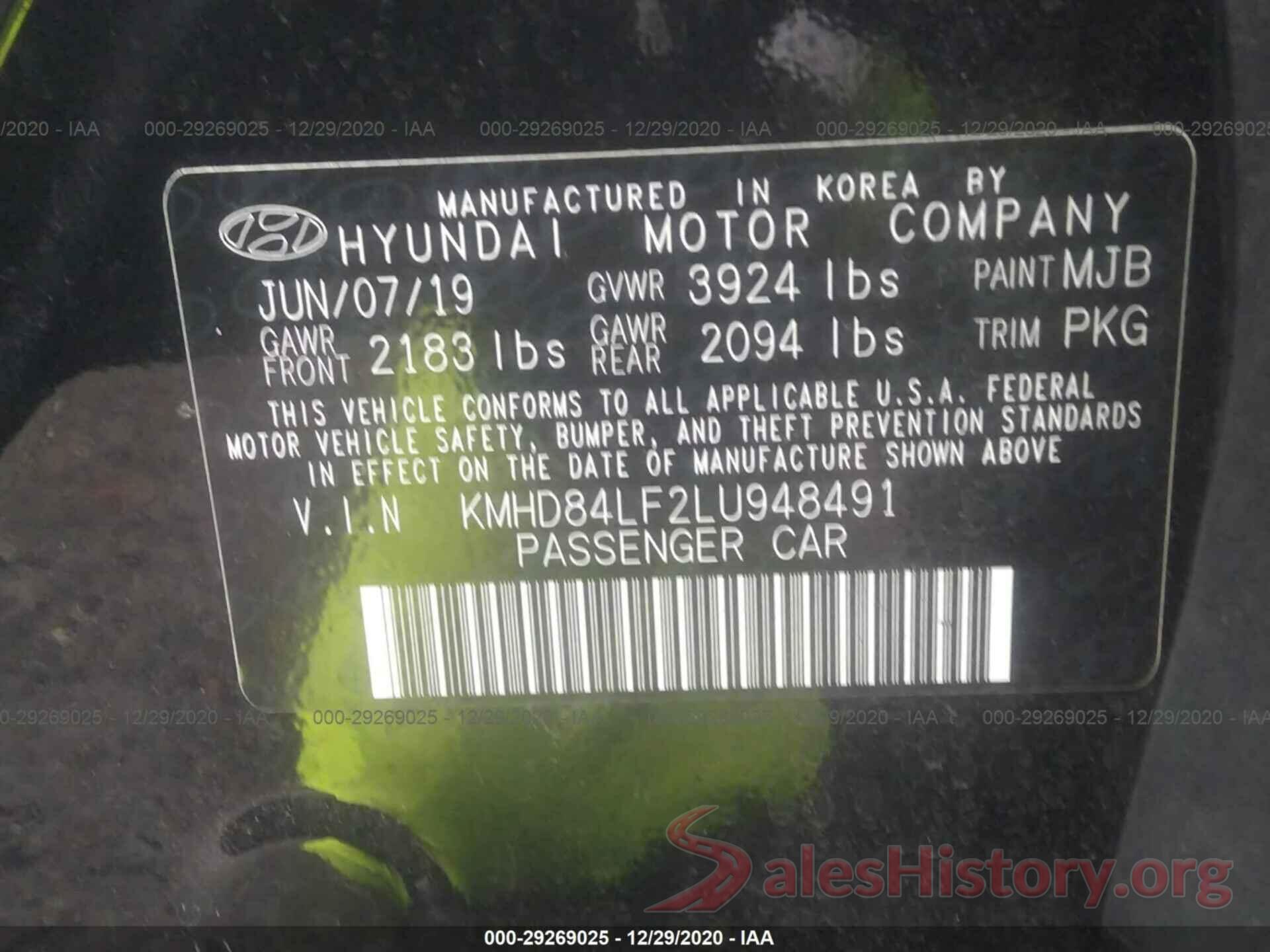 KMHD84LF2LU948491 2020 HYUNDAI ELANTRA