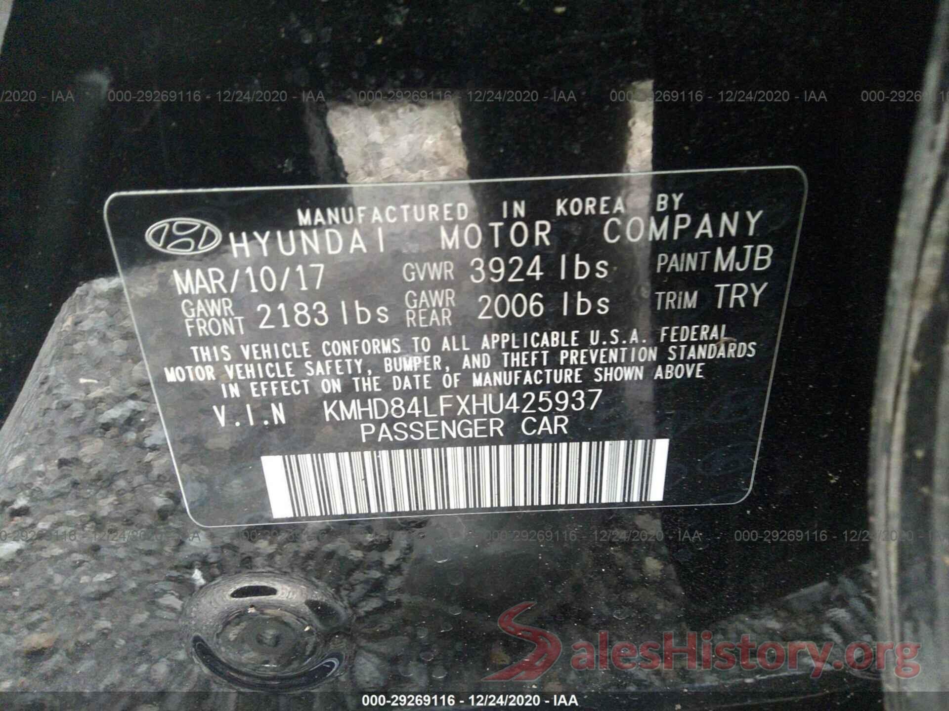 KMHD84LFXHU425937 2017 HYUNDAI ELANTRA