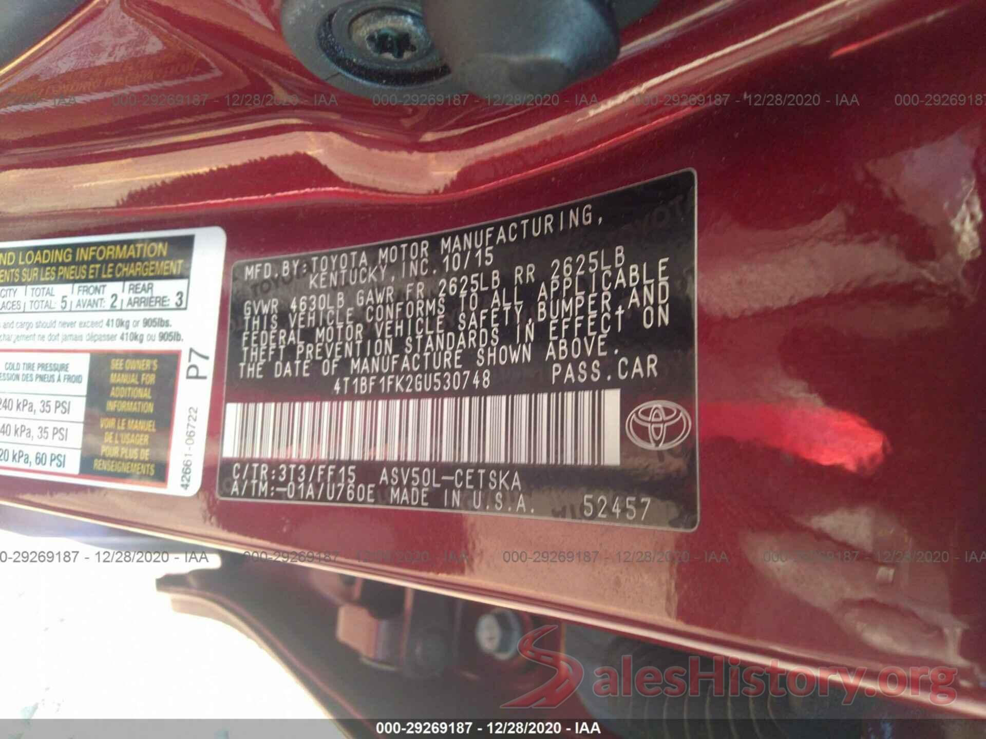 4T1BF1FK2GU530748 2016 TOYOTA CAMRY