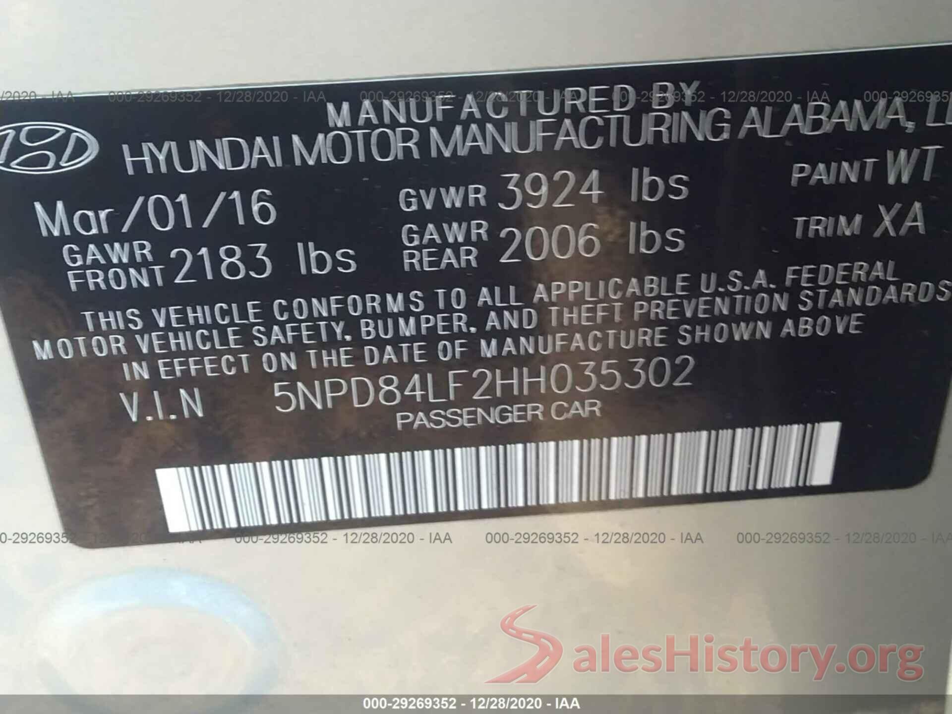 5NPD84LF2HH035302 2017 HYUNDAI ELANTRA