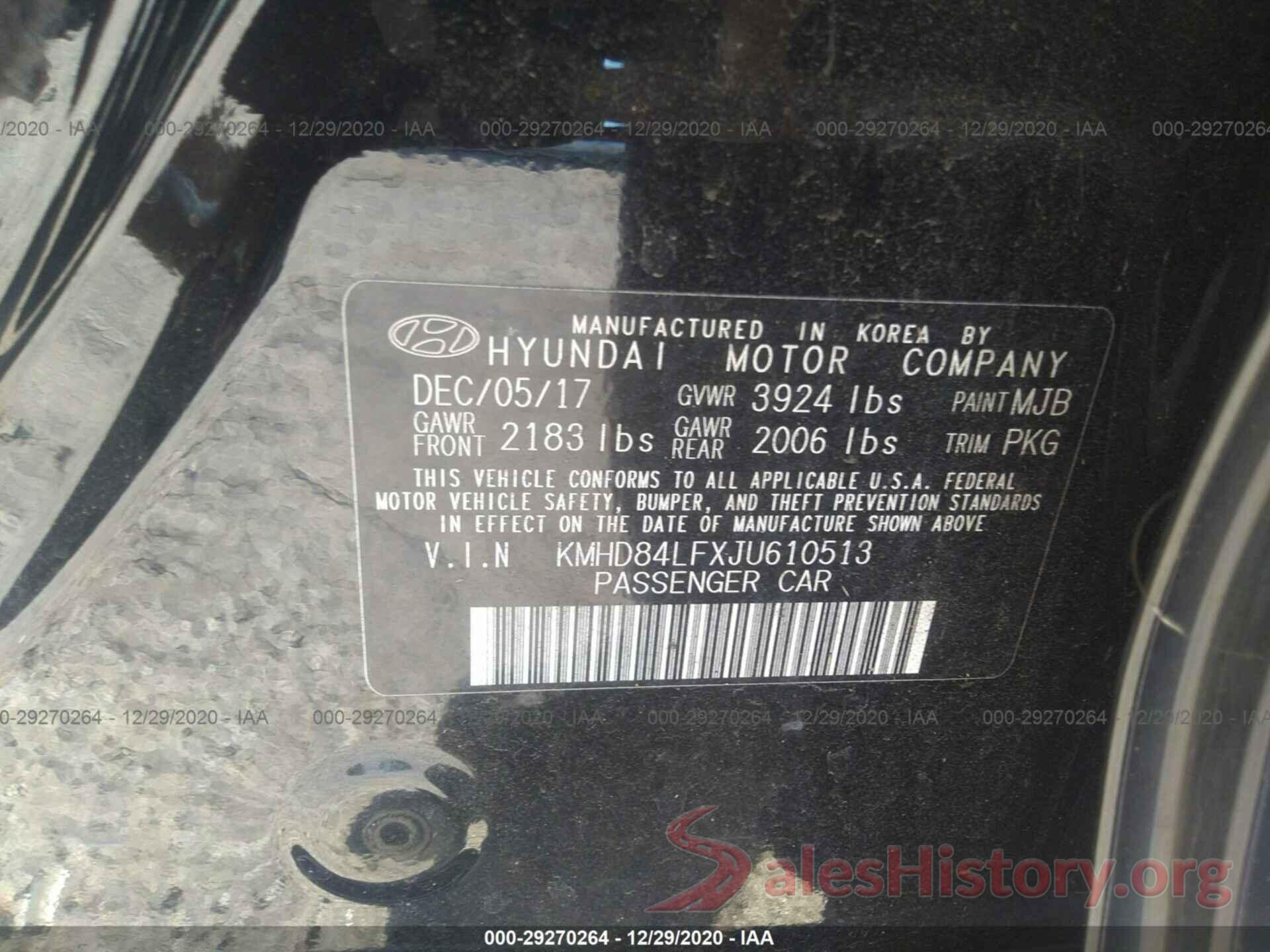 KMHD84LFXJU610513 2018 HYUNDAI ELANTRA