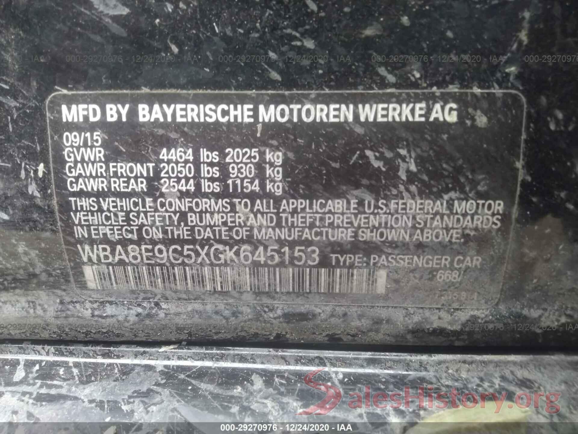 WBA8E9C5XGK645153 2016 BMW 3 SERIES