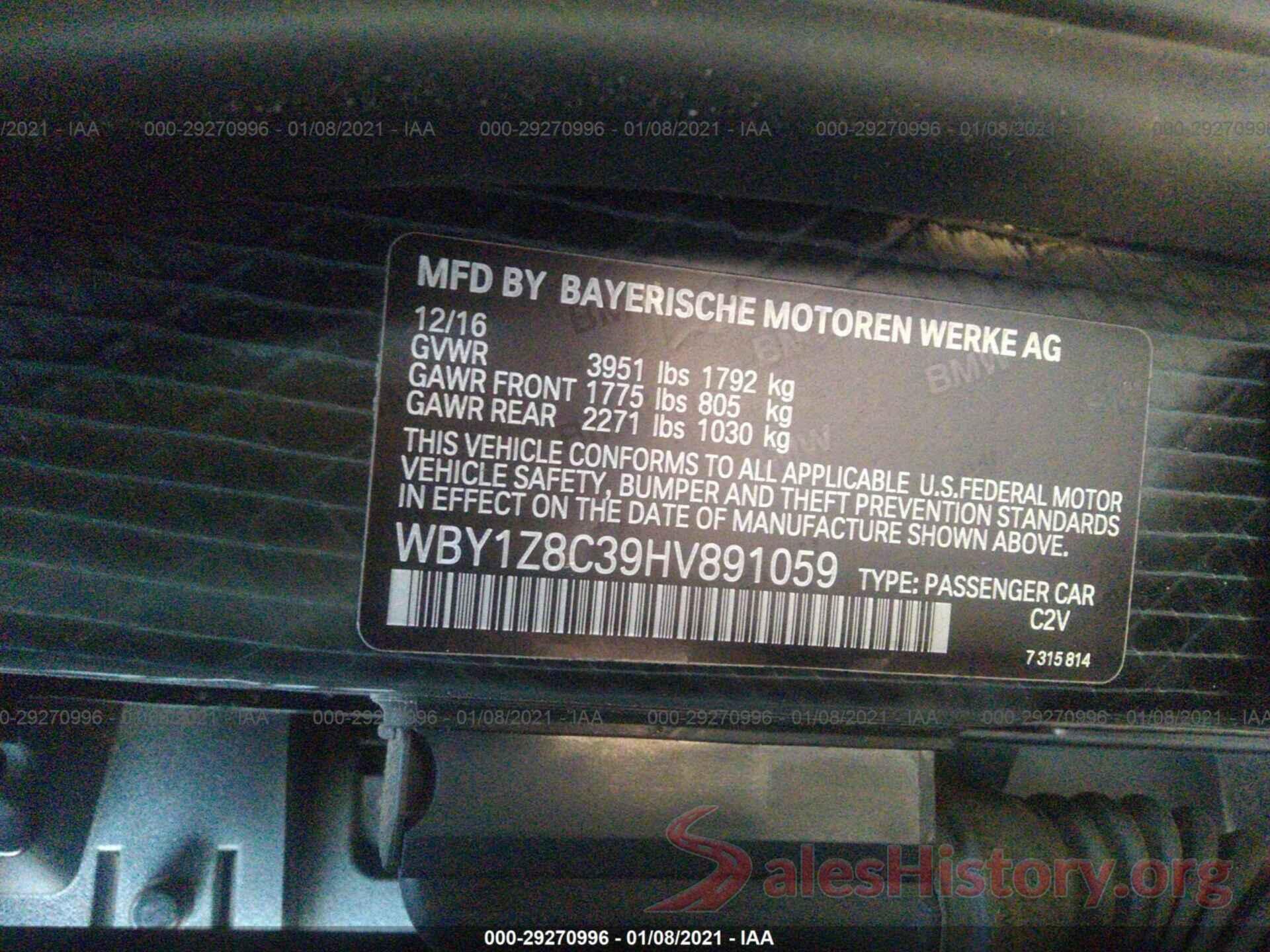 WBY1Z8C39HV891059 2017 BMW I3