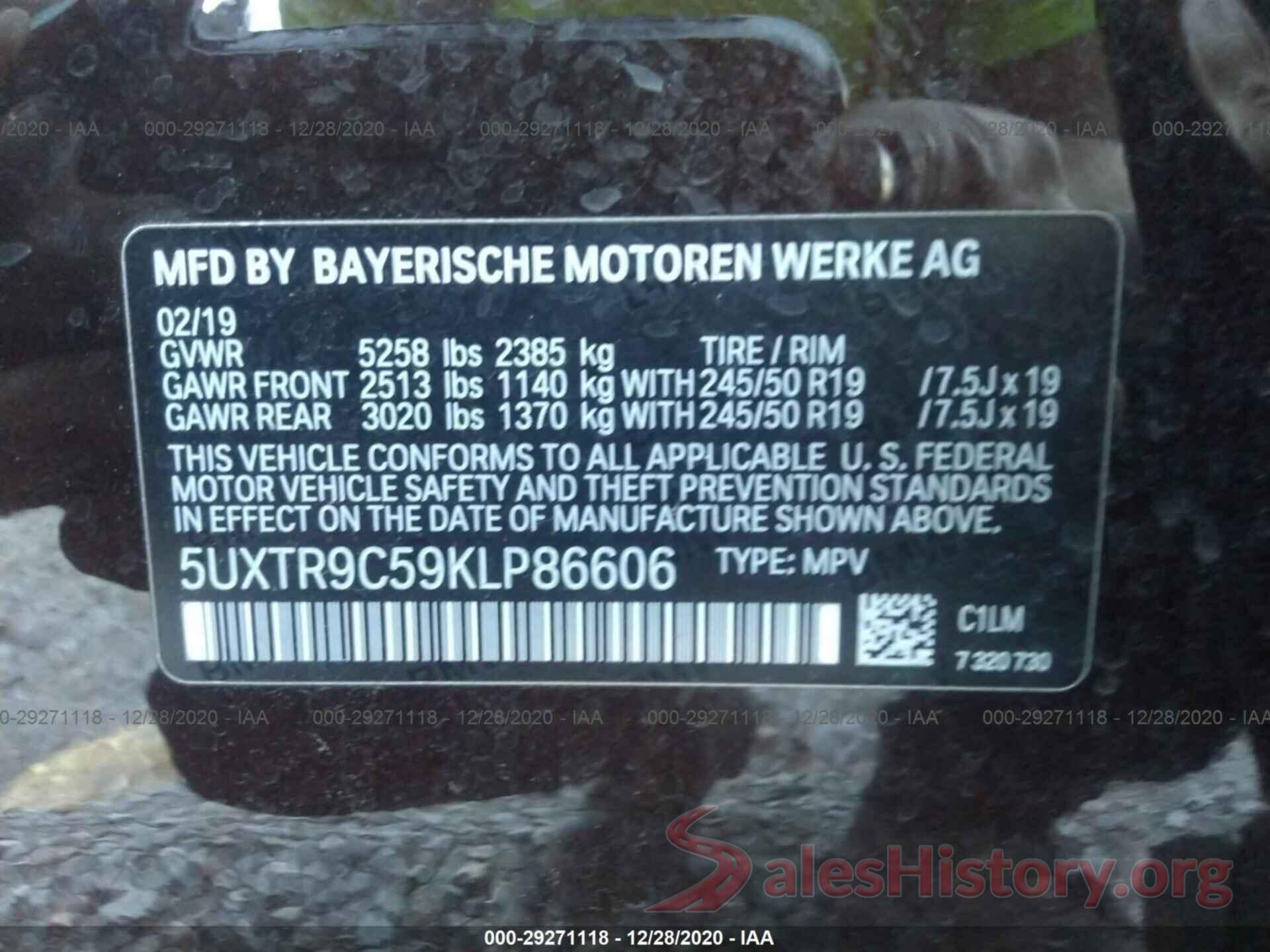 5UXTR9C59KLP86606 2019 BMW X3