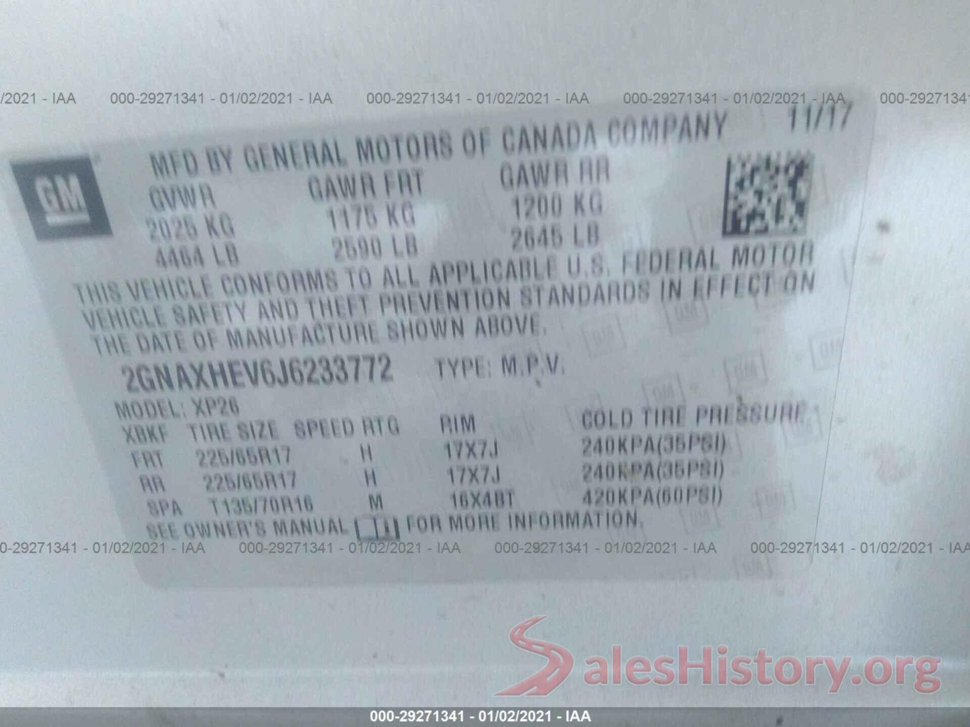 2GNAXHEV6J6233772 2018 CHEVROLET EQUINOX