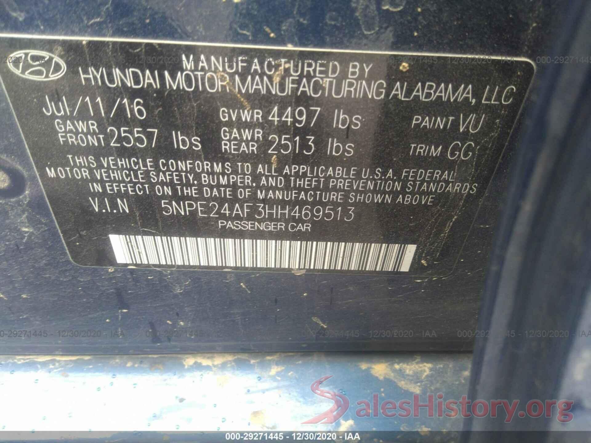 5NPE24AF3HH469513 2017 HYUNDAI SONATA