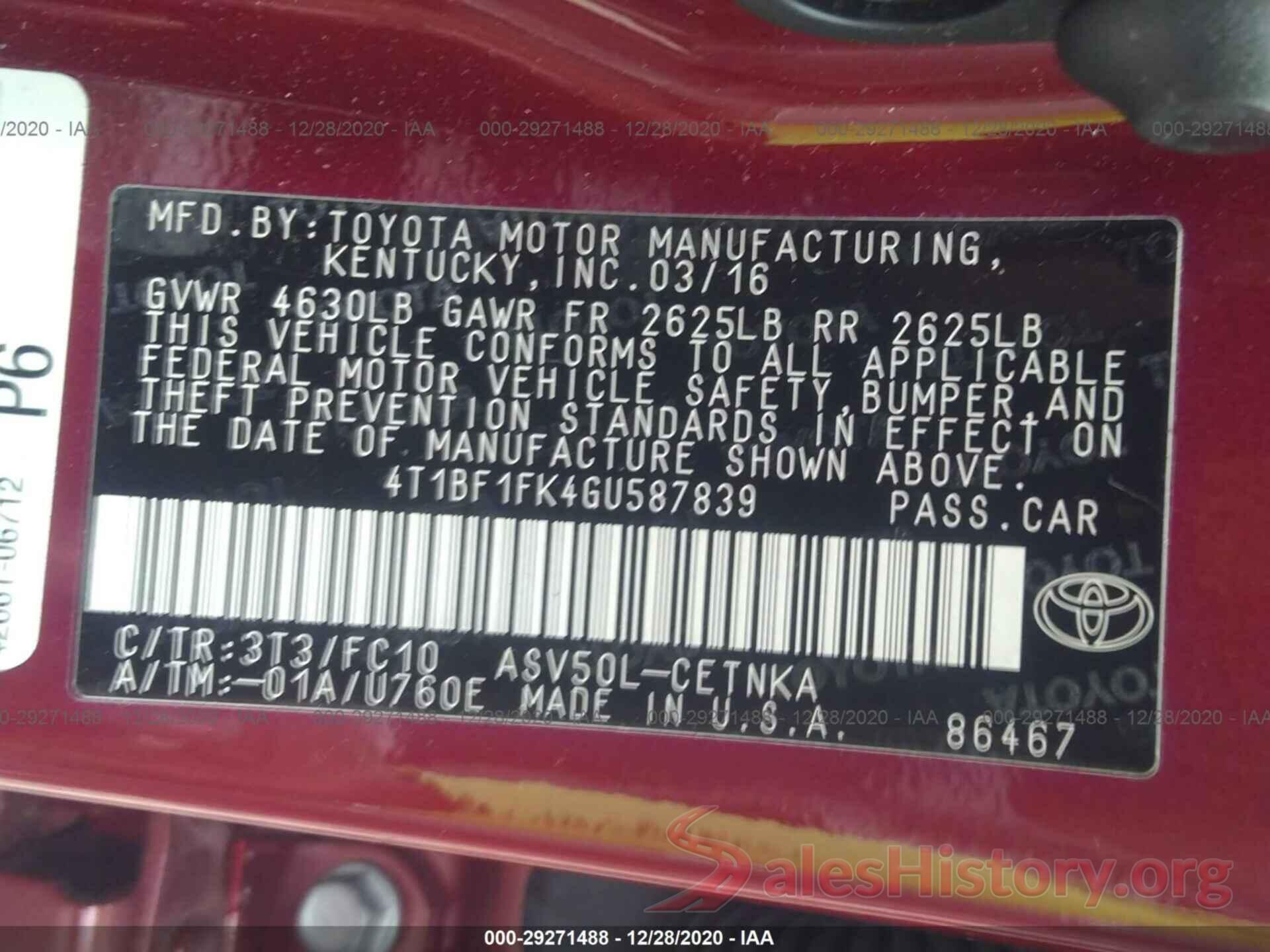 4T1BF1FK4GU587839 2016 TOYOTA CAMRY