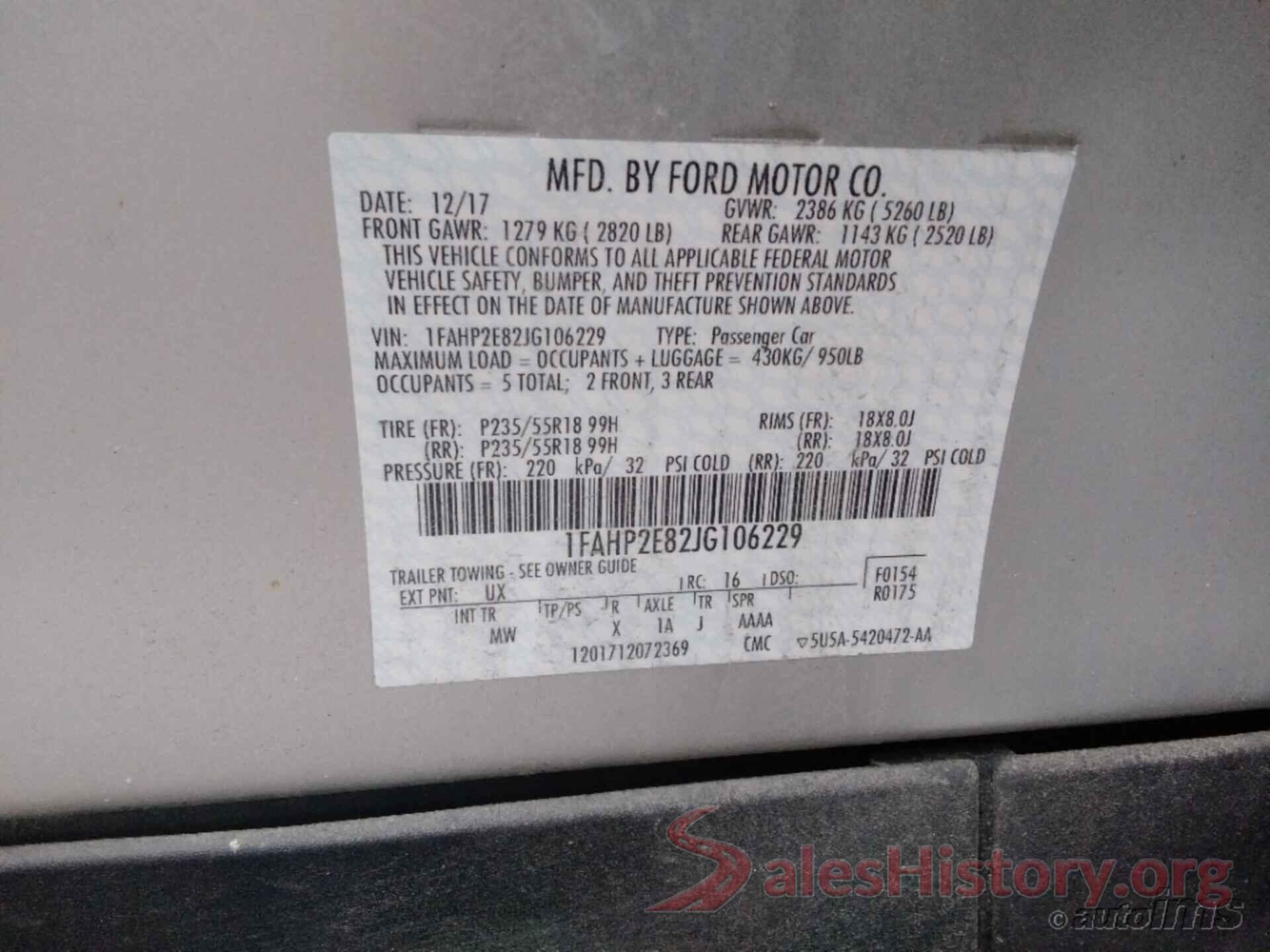 1FAHP2E82JG106229 2018 FORD TAURUS