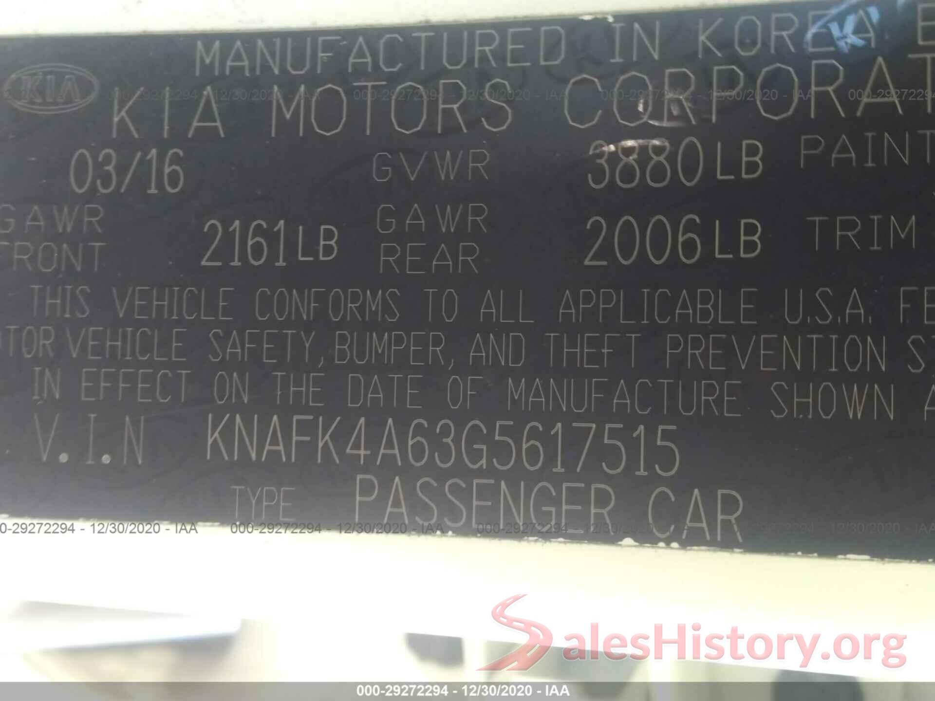 KNAFK4A63G5617515 2016 KIA FORTE