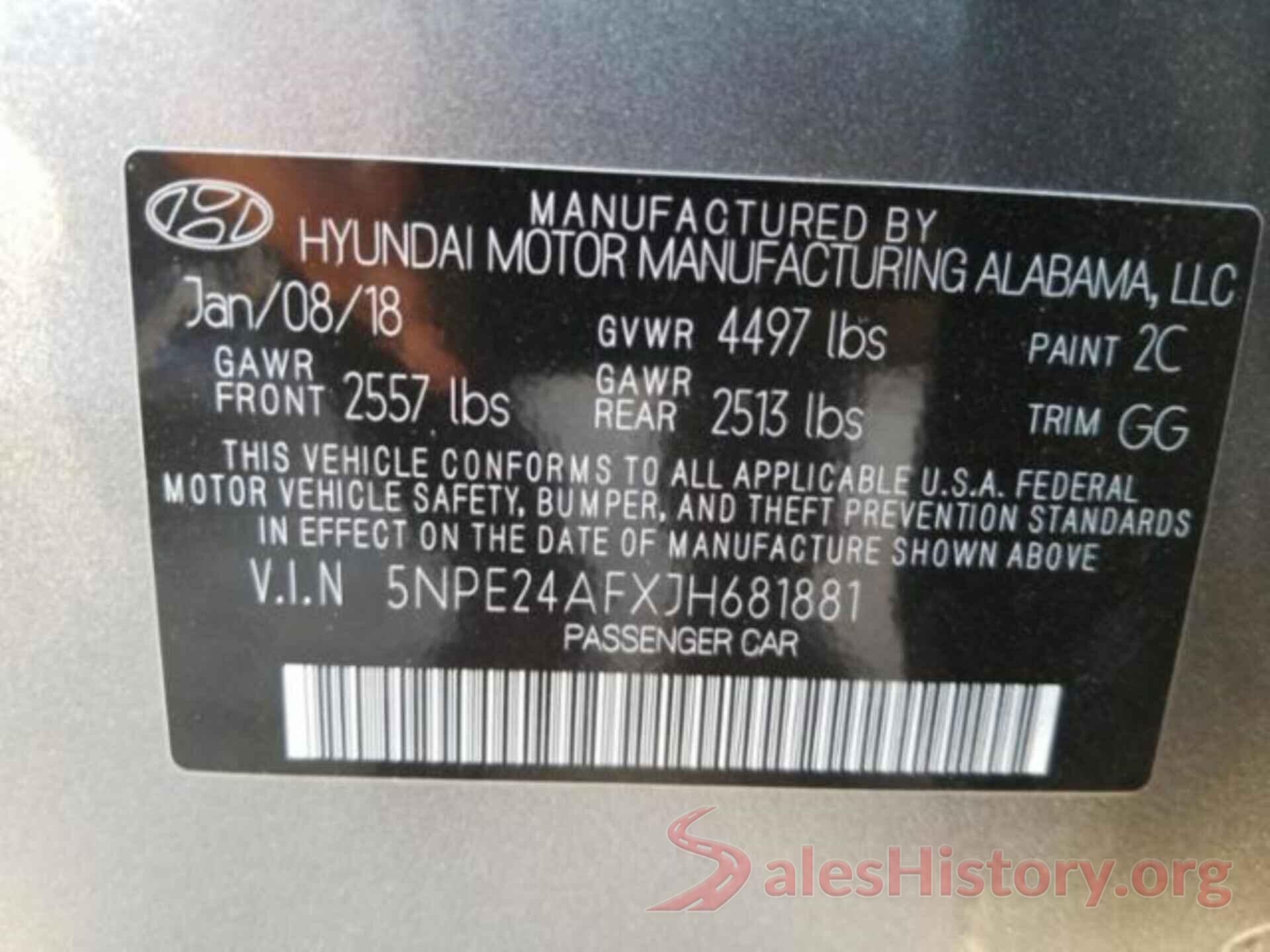 5NPE24AFXJH681881 2018 HYUNDAI SONATA