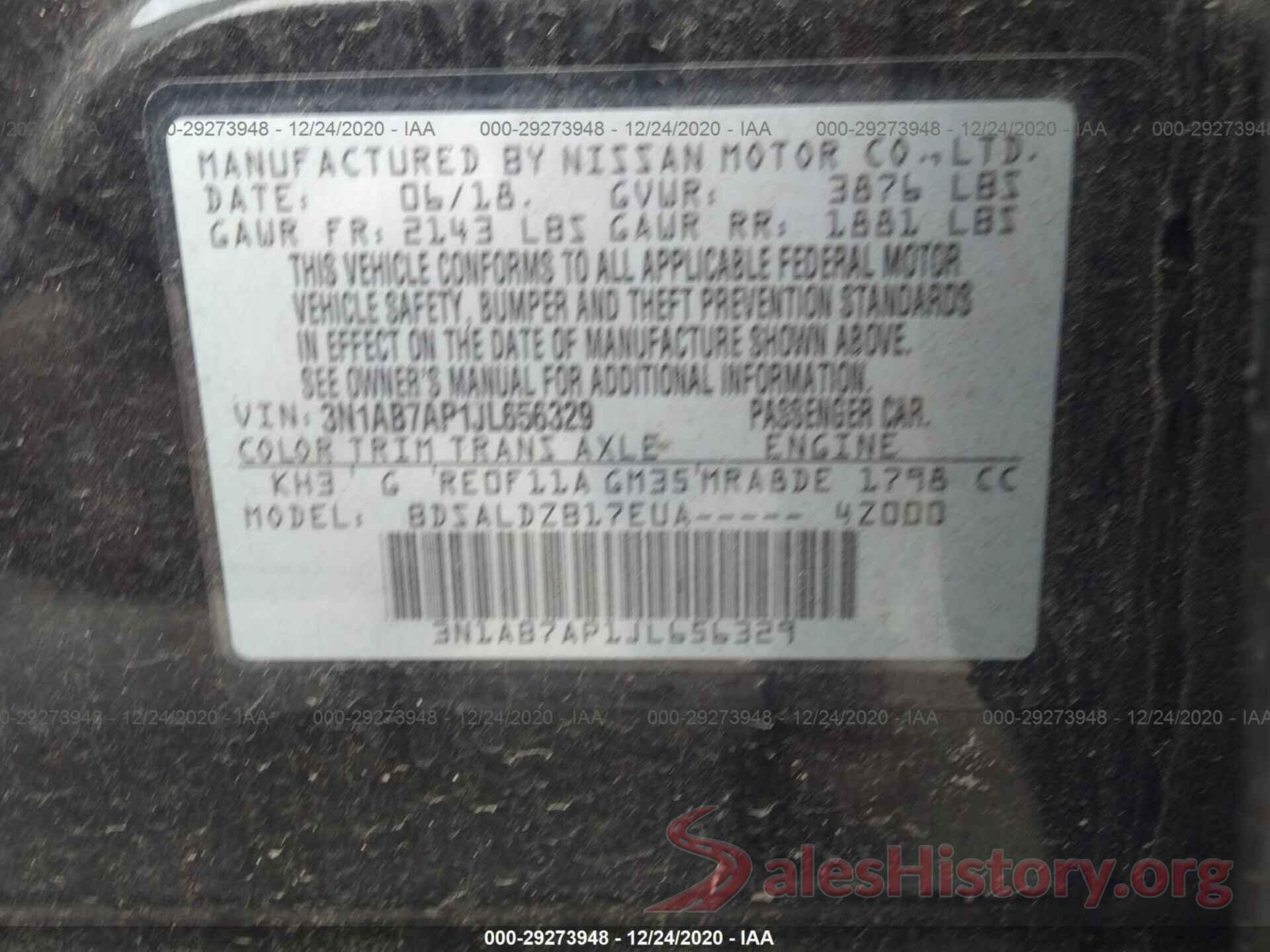 3N1AB7AP1JL656329 2018 NISSAN SENTRA