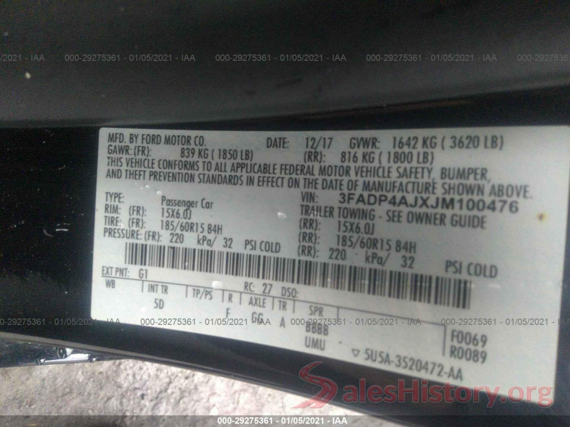 3FADP4AJXJM100476 2018 FORD FIESTA