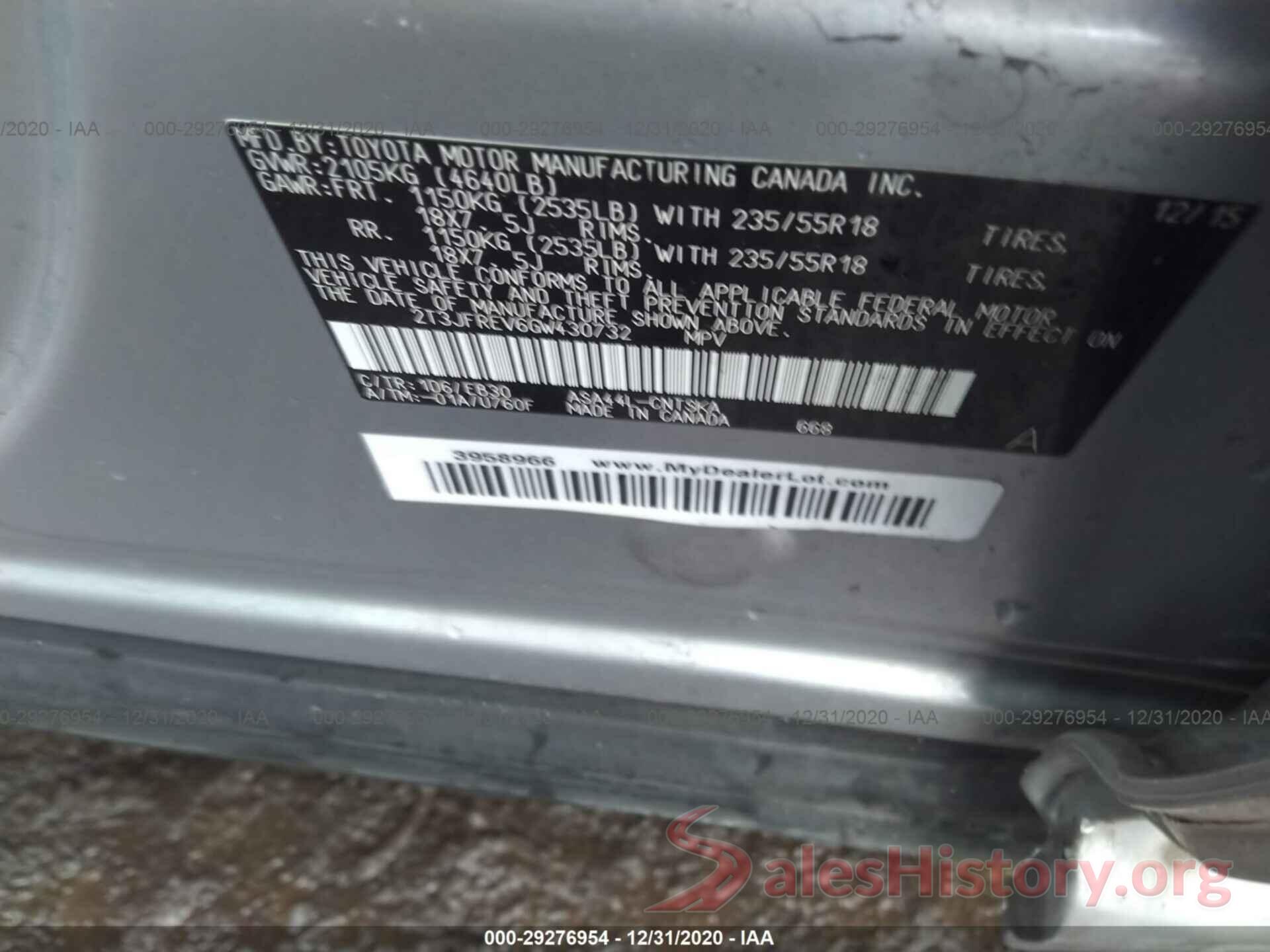 2T3JFREV6GW430732 2016 TOYOTA RAV4