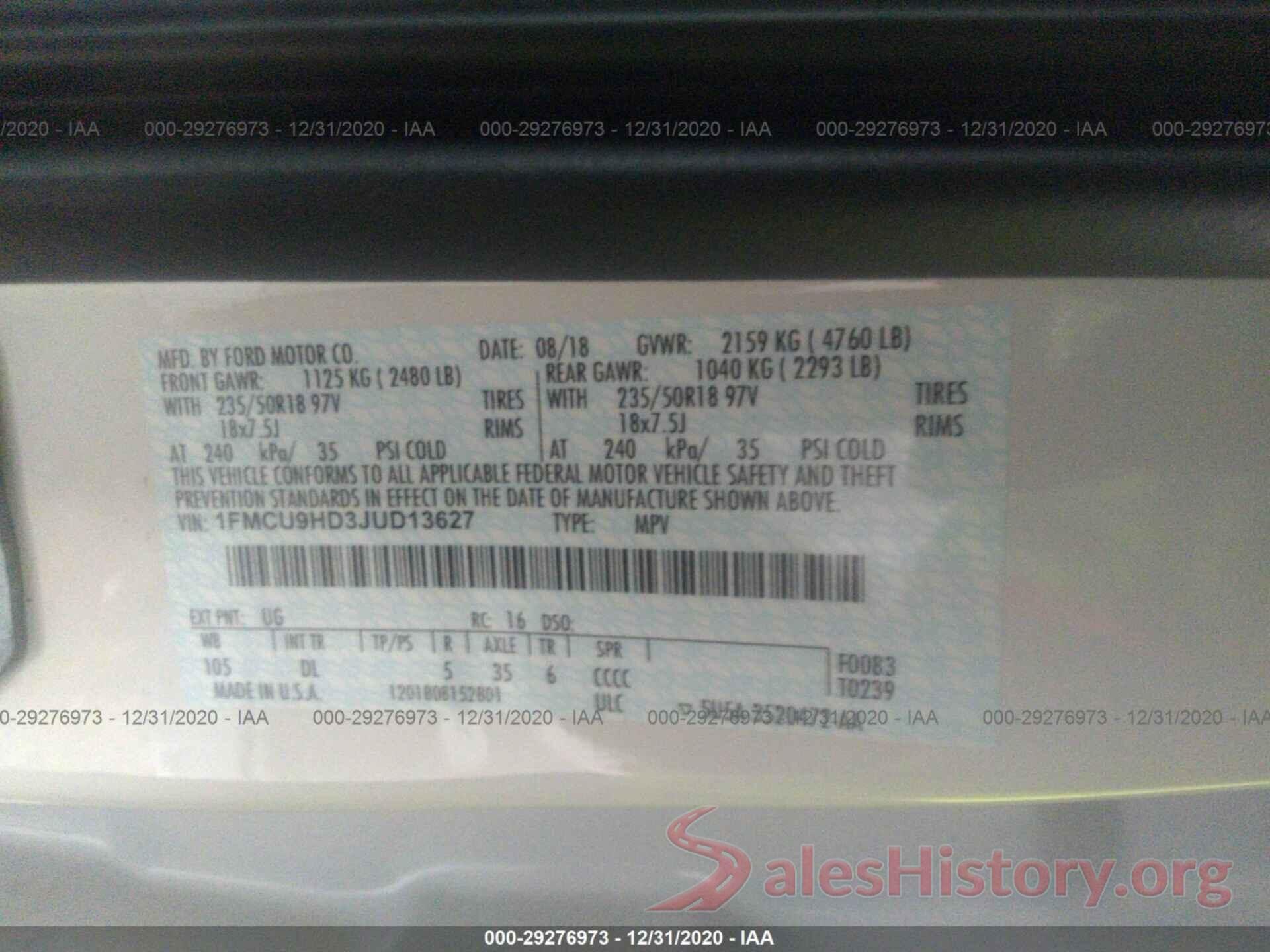 1FMCU9HD3JUD13627 2018 FORD ESCAPE