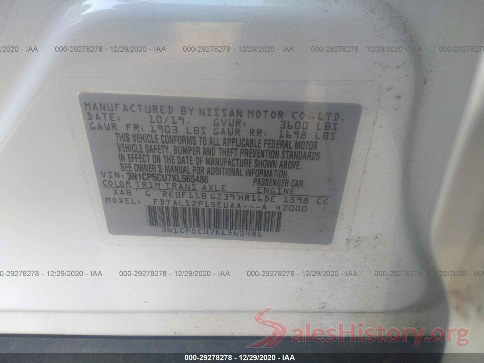 3N1CP5CU7KL565486 2019 NISSAN KICKS