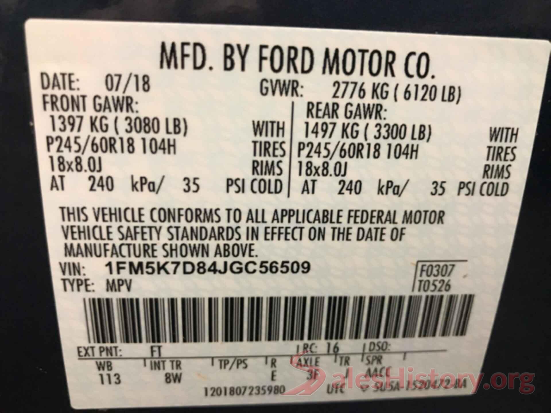 1FM5K7D84JGC56509 2018 FORD EXPLORER