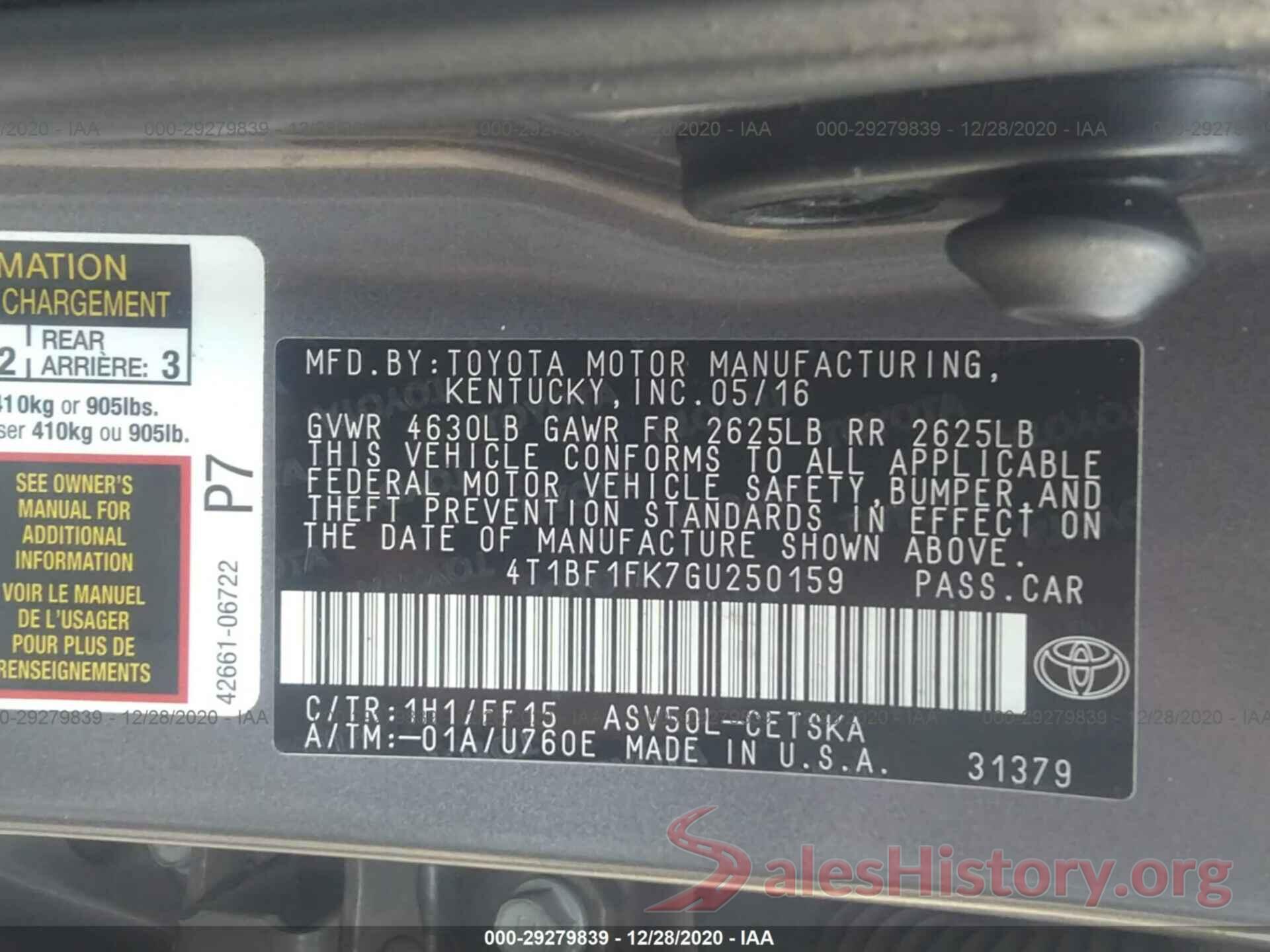 4T1BF1FK7GU250159 2016 TOYOTA CAMRY