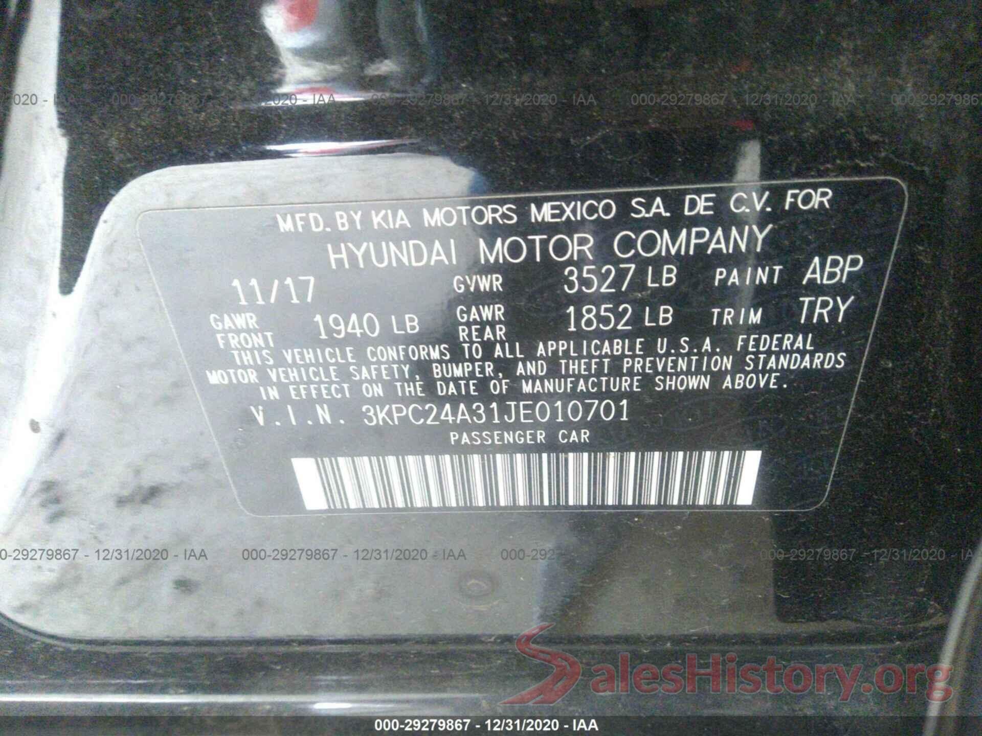 3KPC24A31JE010701 2018 HYUNDAI ACCENT