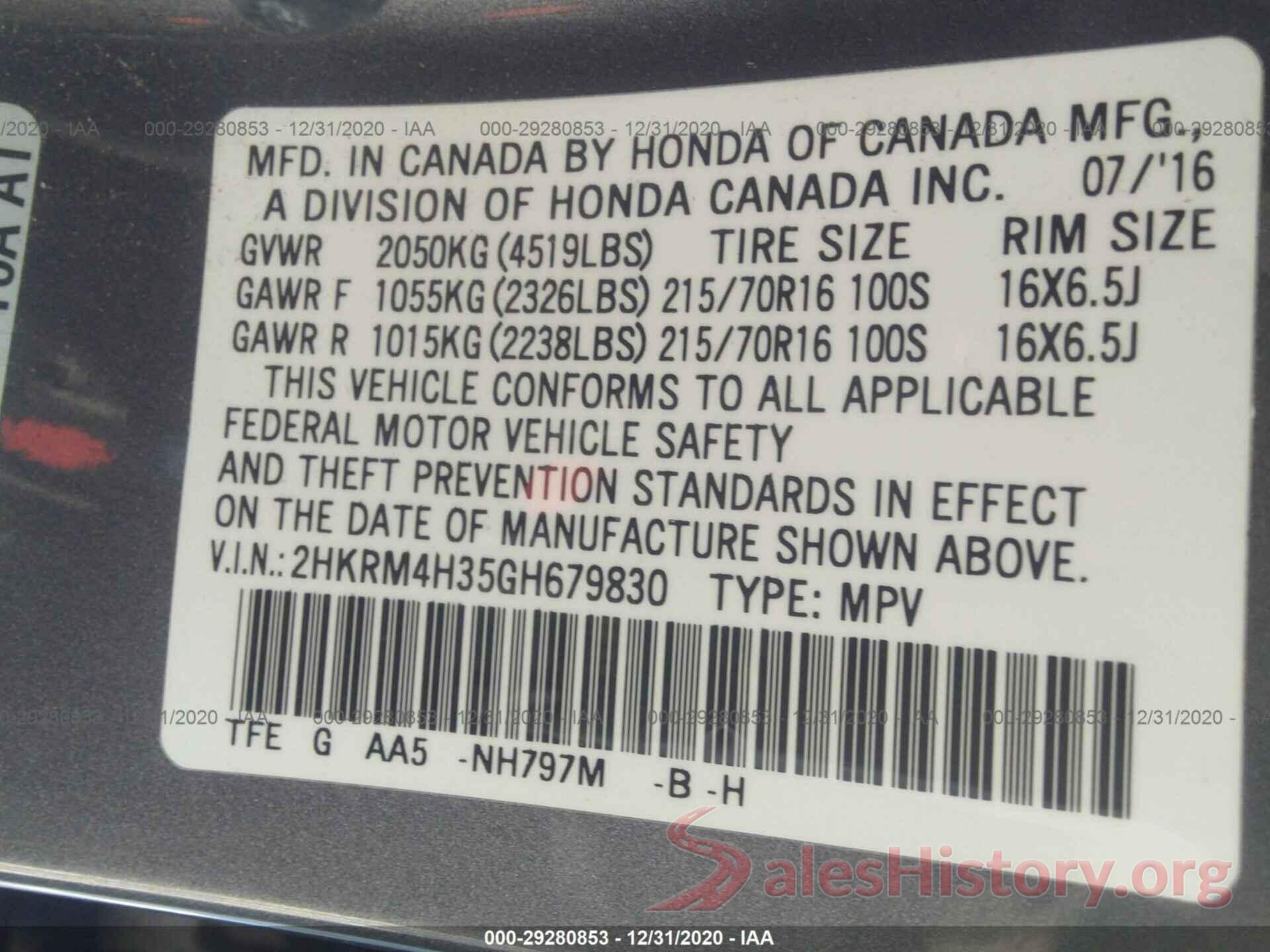 2HKRM4H35GH679830 2016 HONDA CR-V