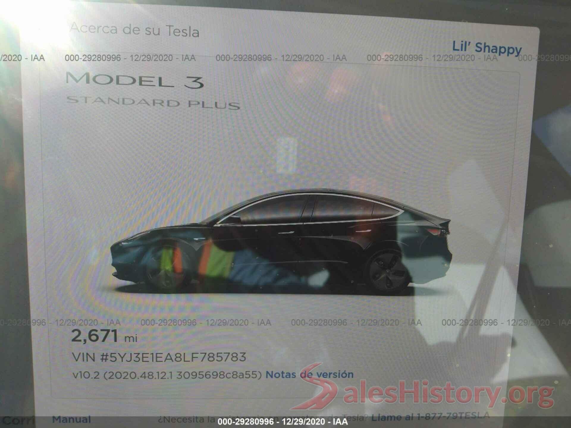 5YJ3E1EA8LF785783 2020 TESLA MODEL 3