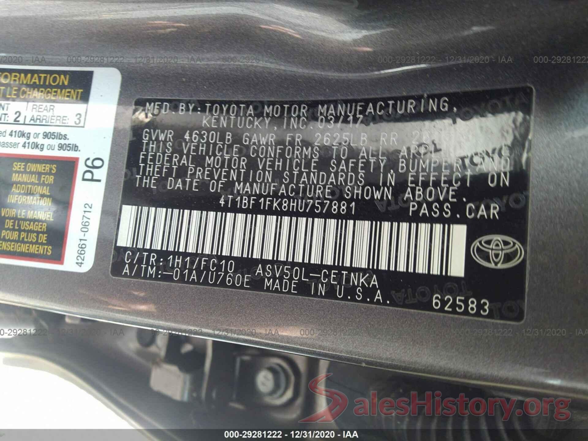 4T1BF1FK8HU757881 2017 TOYOTA CAMRY