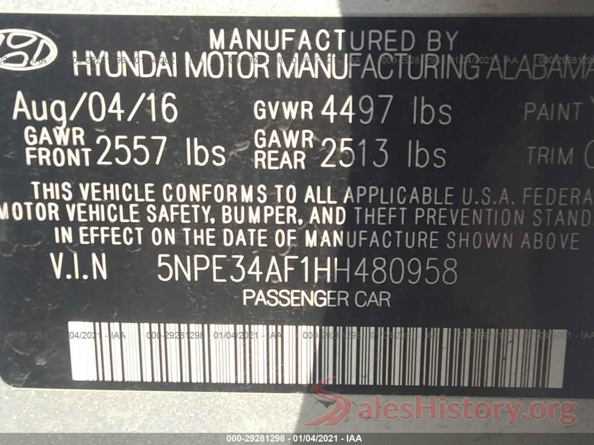 5NPE34AF1HH480958 2017 HYUNDAI SONATA